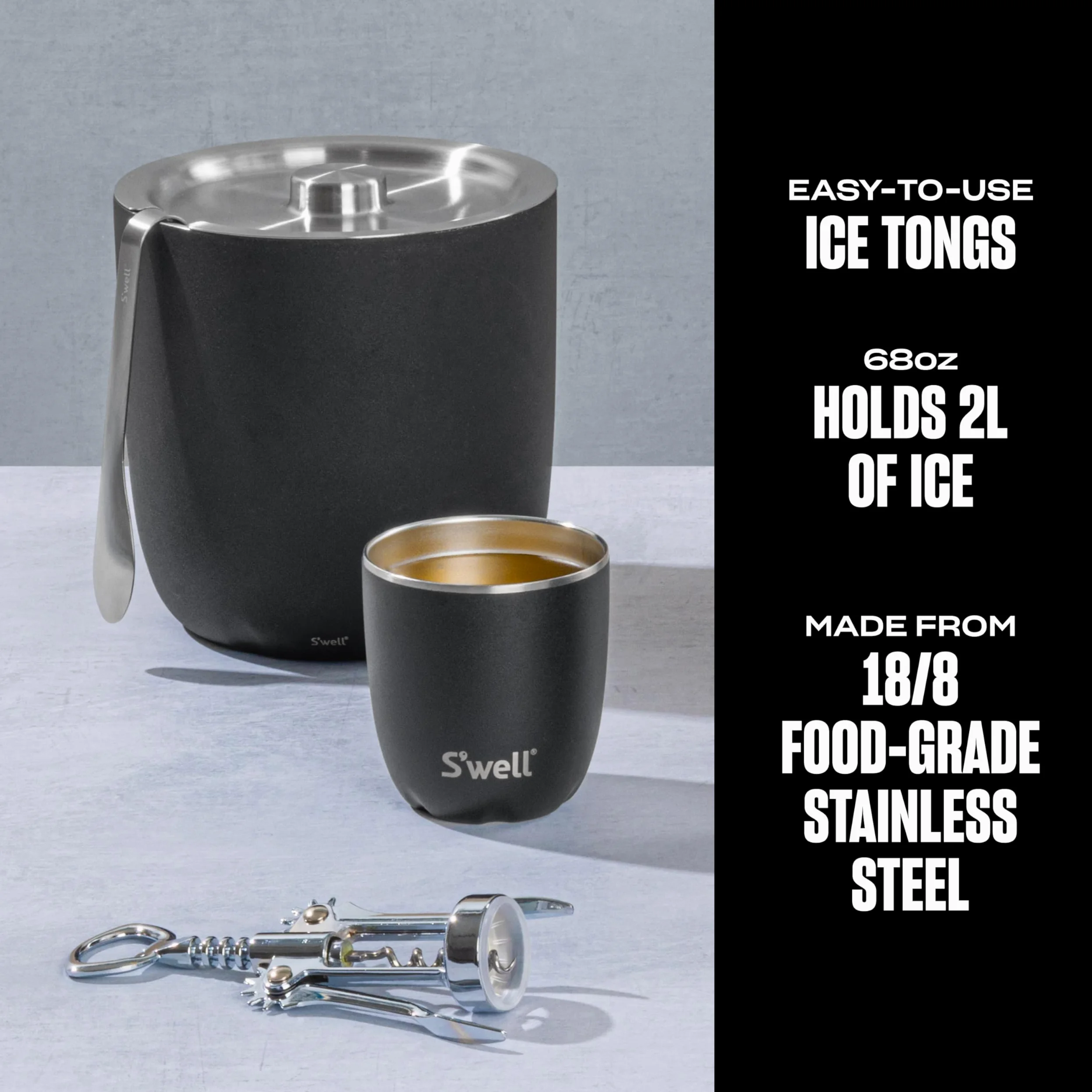 S'well Seau à glace avec pince, 1,927,8 g, onyx