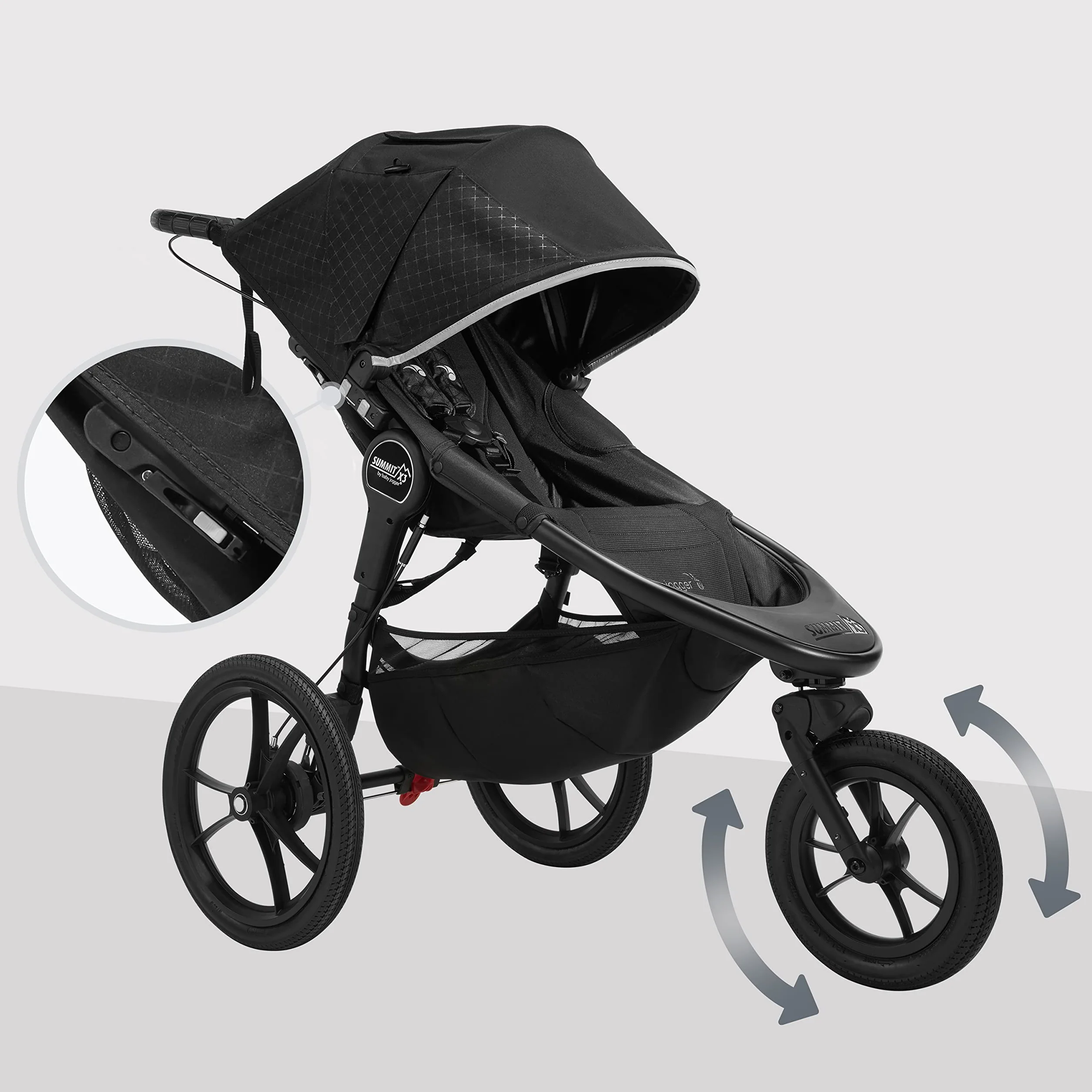 Baby Jogger Summit X3 Poussette de jogging pliable 3 roues frein à main Noir nuit