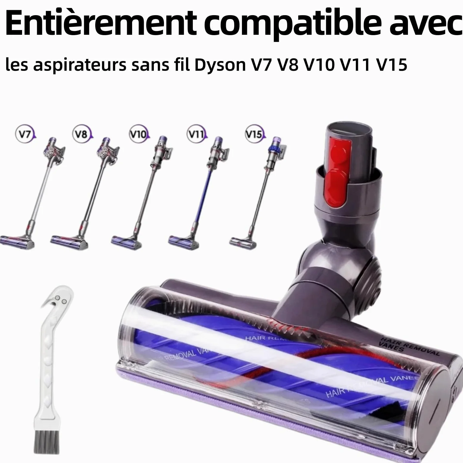 Tête de Brosse Anti-Emmêlement pour Dyson V7 V8 V10 V11 V15 | Brosse Electrique Motorisée Accessoire de Rechange pour Aspirateur, Embout Rouleau pour Poils d'Animaux Sols Durs et Tapis