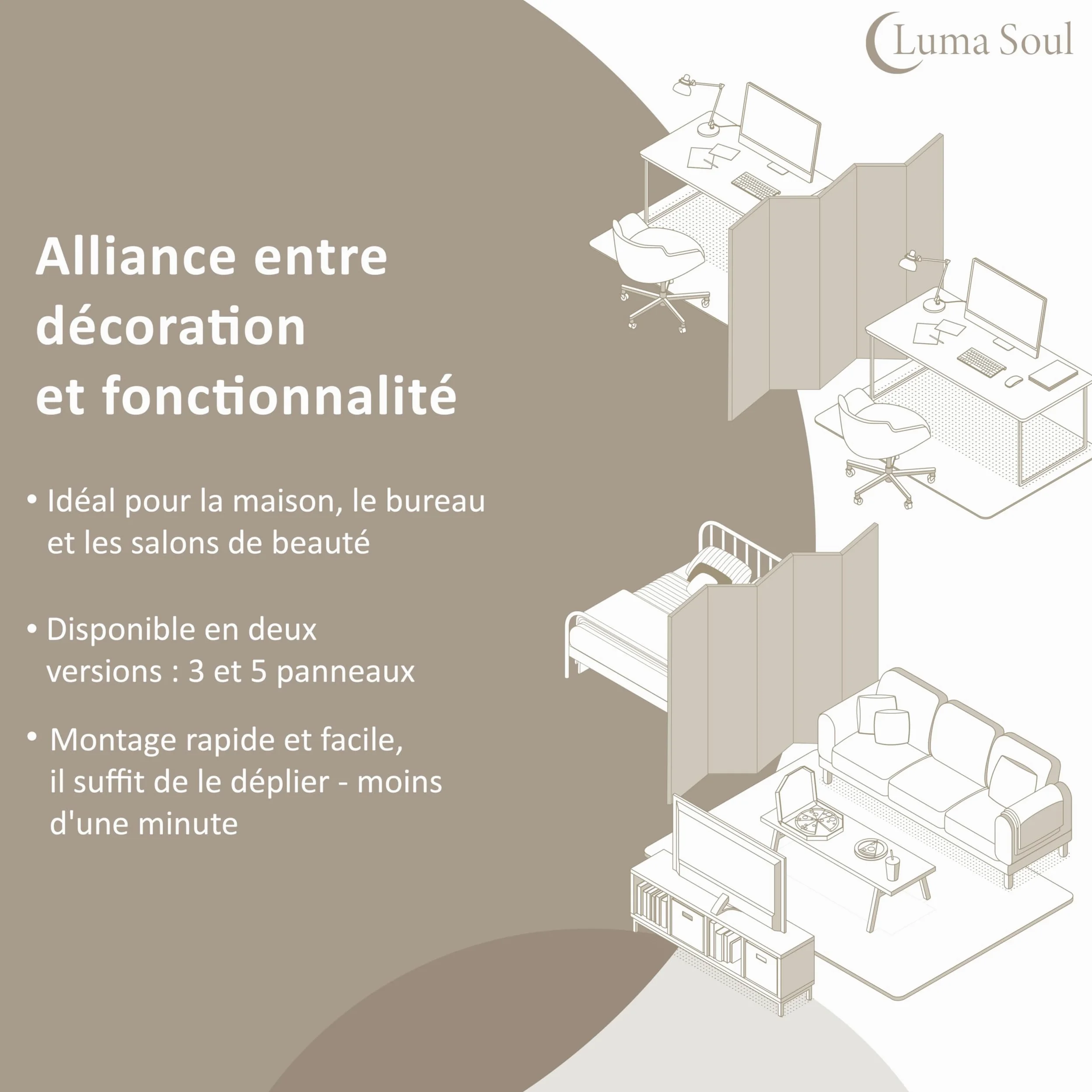 Paravent intérieur à Deux côtés - Separateur de Pieces - Cloison de Separation de Chambre – 135x172 cm Nature