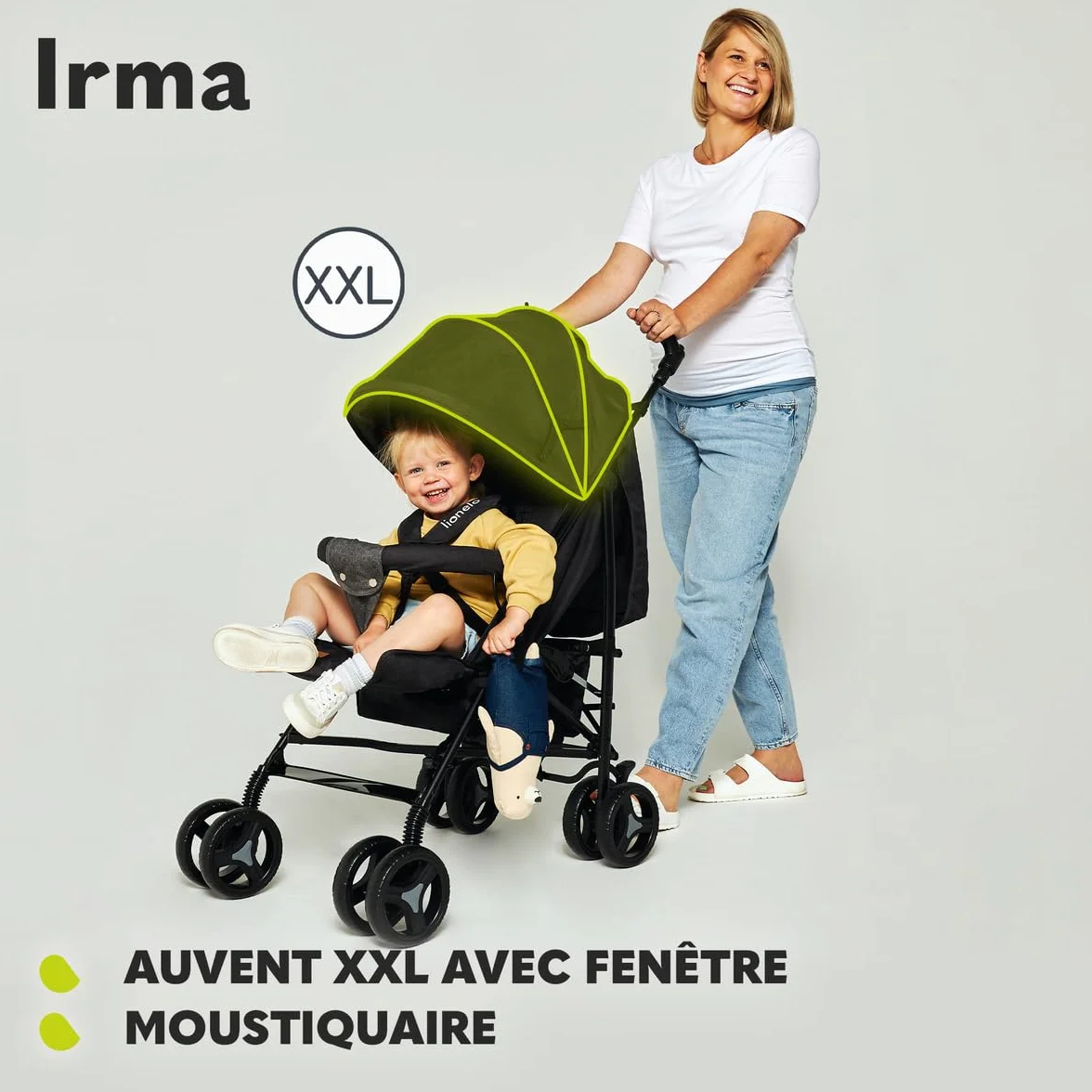LIONELO Irma poussette canne 15 kg 0-36 mois légère compacte réglage dossier position couchée grand panier pliage rapide moustiquaire chauffe-pieds