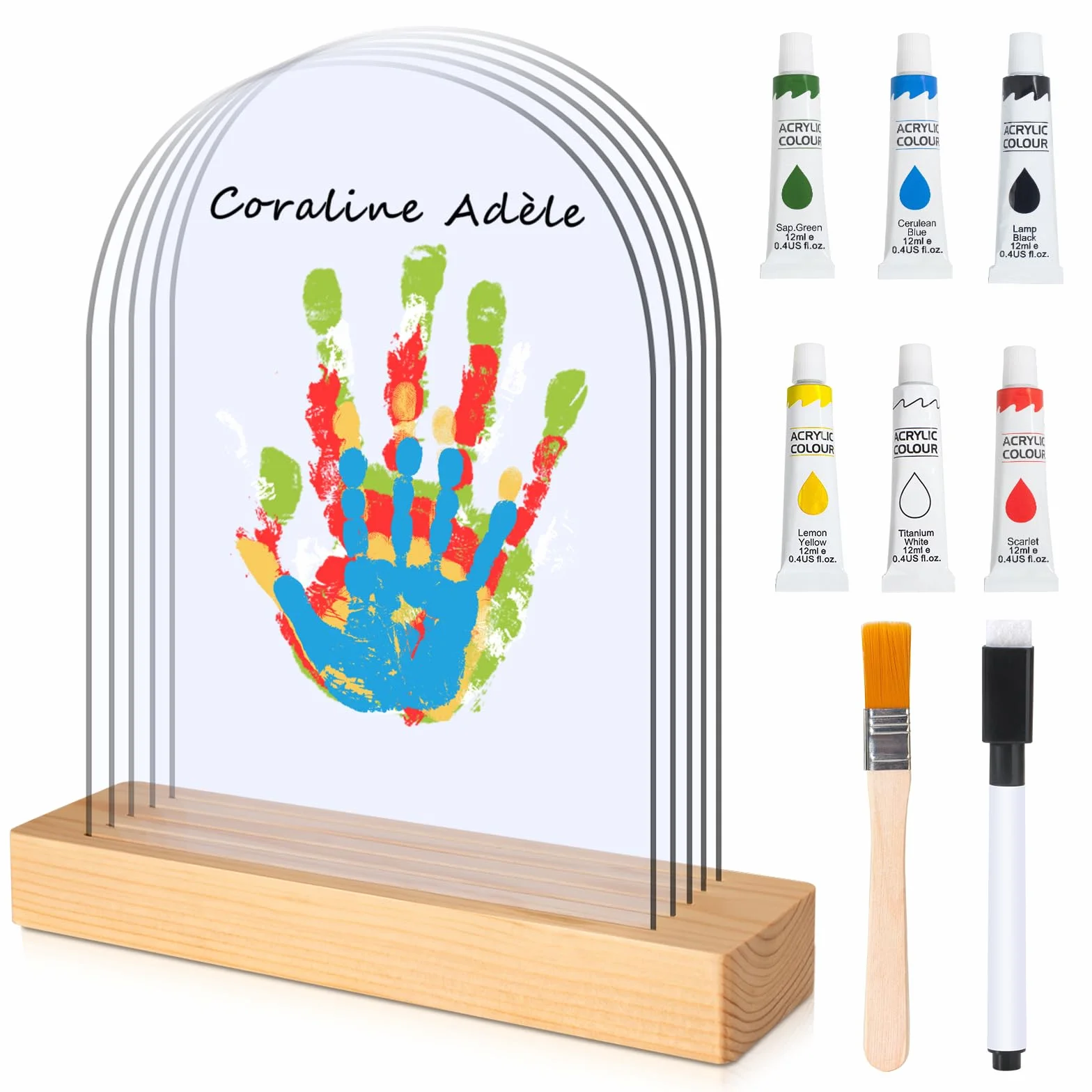 Empreinte Main Famille 5 Plaques Plexiglas 6 Couleurs Pigments, Empreinte Bebe Anniversaire Fête des Mères Pères Événements Familiaux