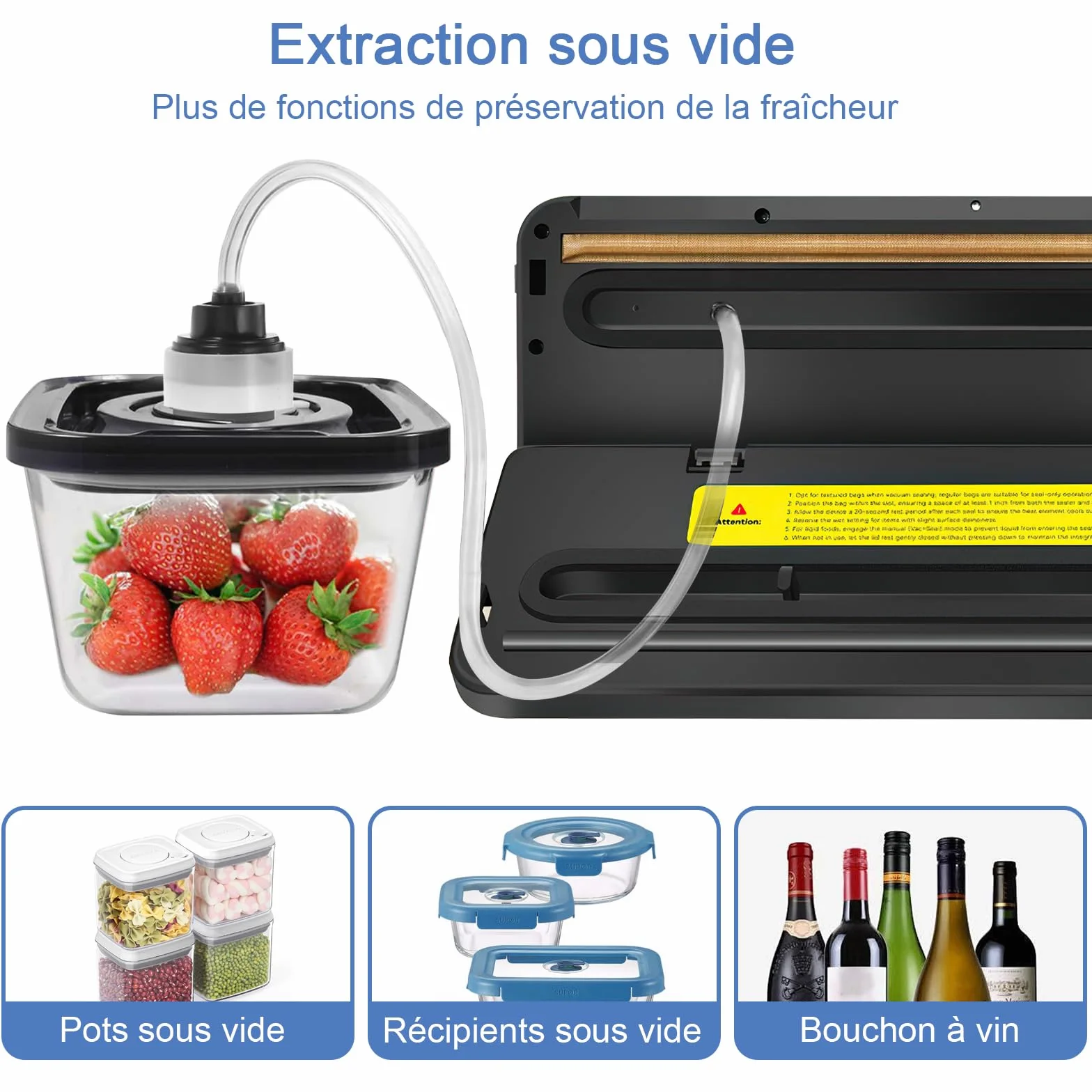 Machine Sous Vide Alimentaire 7 en 1, Automatique Secs et Humides, Professionnel avec Couteau de Coupe, 20 Sacs et Tube