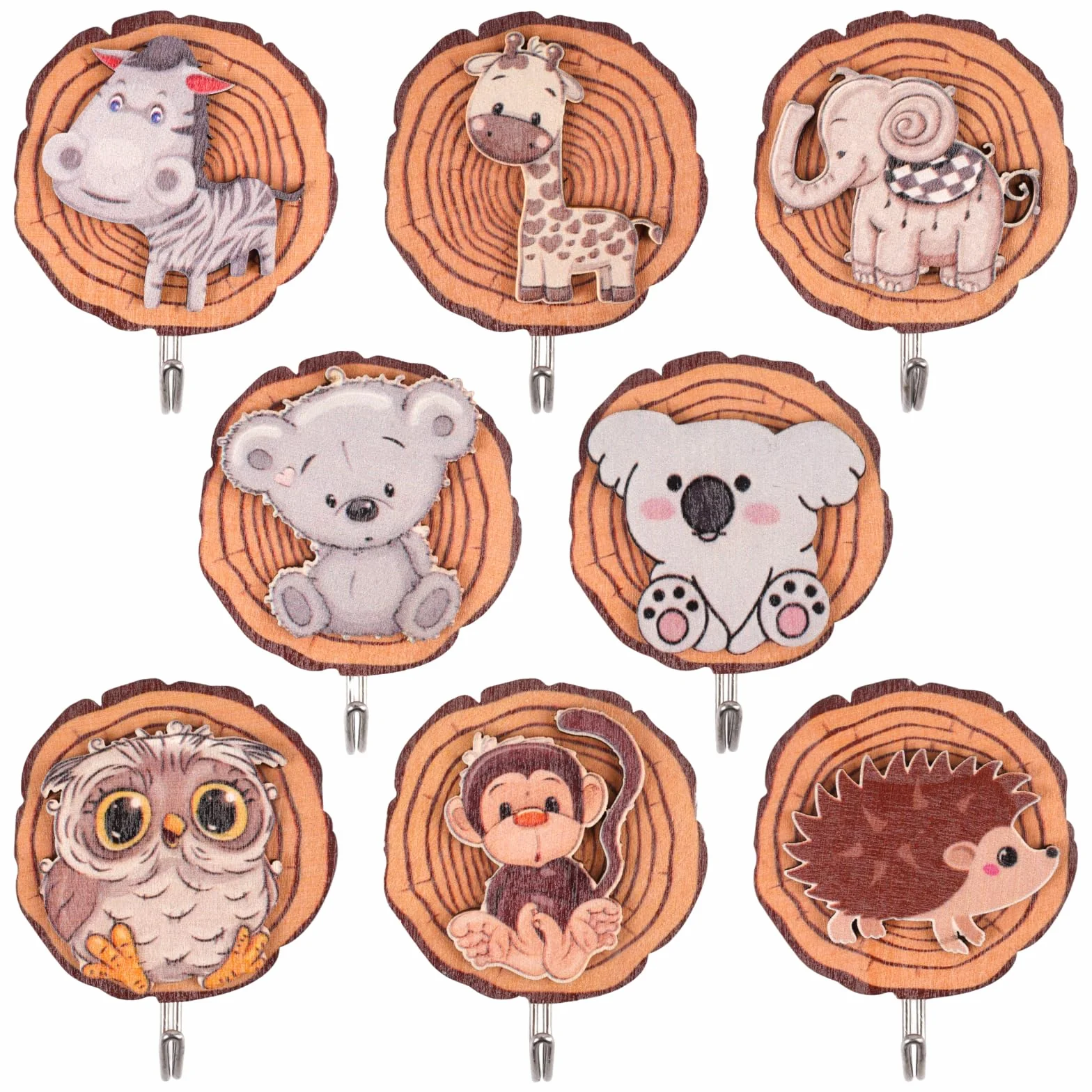 Porte Manteau Mural Enfant 8 Pièces Patere Bois Forme Animale Crochet Mural Bois Animaux
