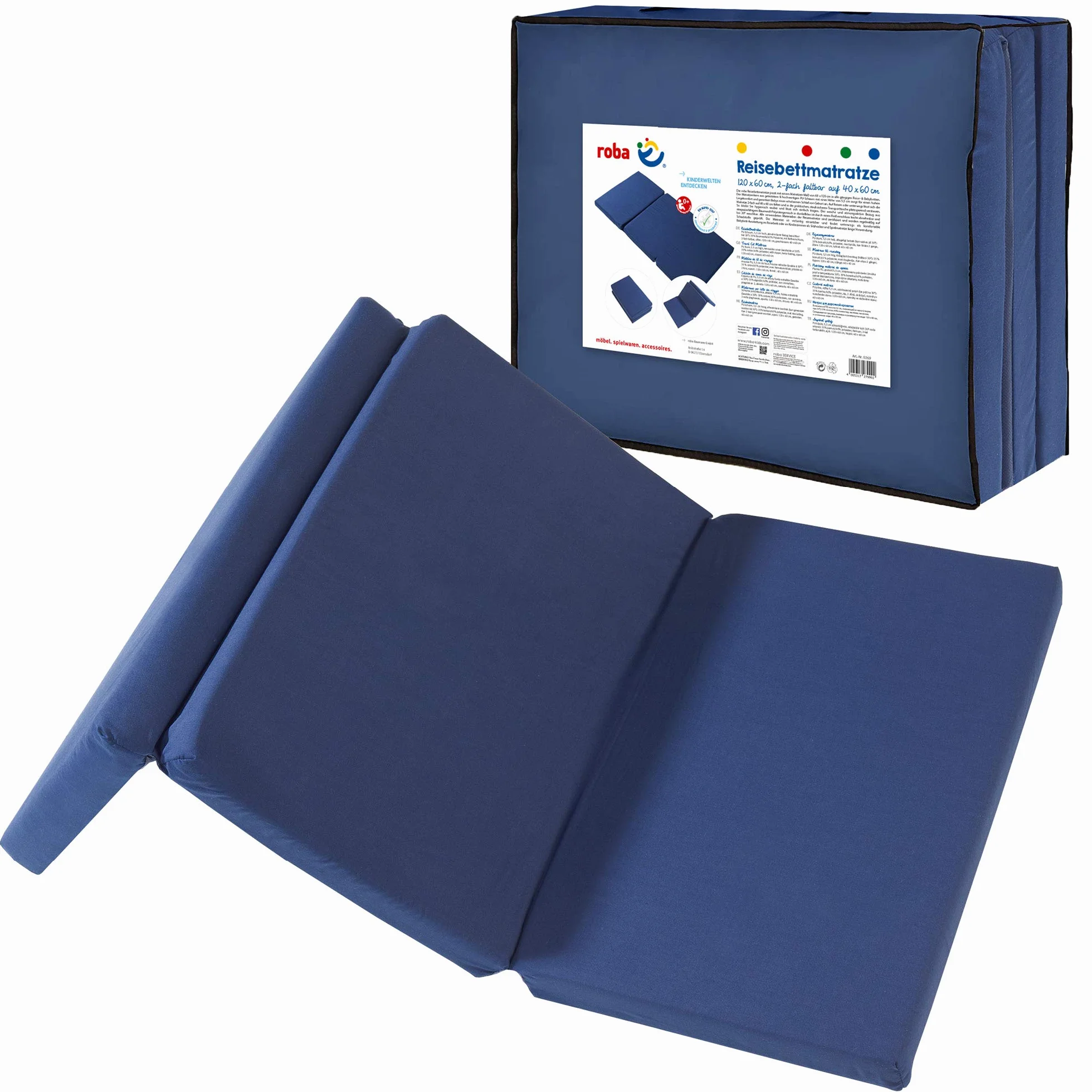 Matelas Bébé de Voyage Pliant 60 x 120 cm Bleu Foncé avec Sac de Transport Housse Amovible Mousse Ferme Épaisseur 5,5 cm