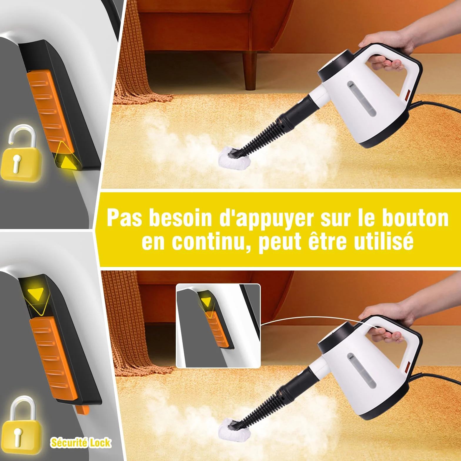 Nettoyeur à vapeur portatif Fippesax 400ml 15S chauffage instantané 9 accessoires