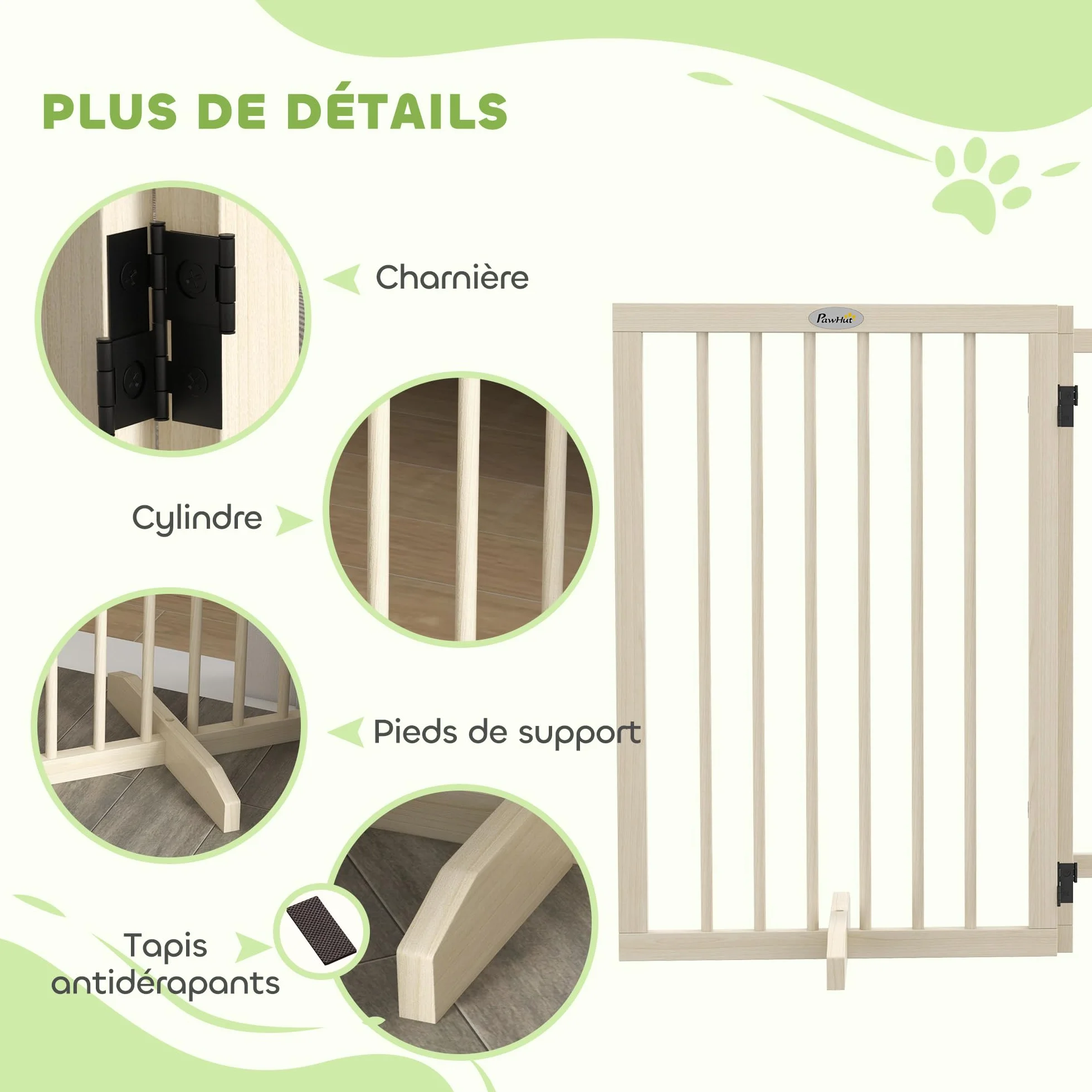 PawHut Barrière de Sécurité pour Chien Modulable Pliable 4 Panneaux Bois Naturel 206 x 35,5 x 76 cm