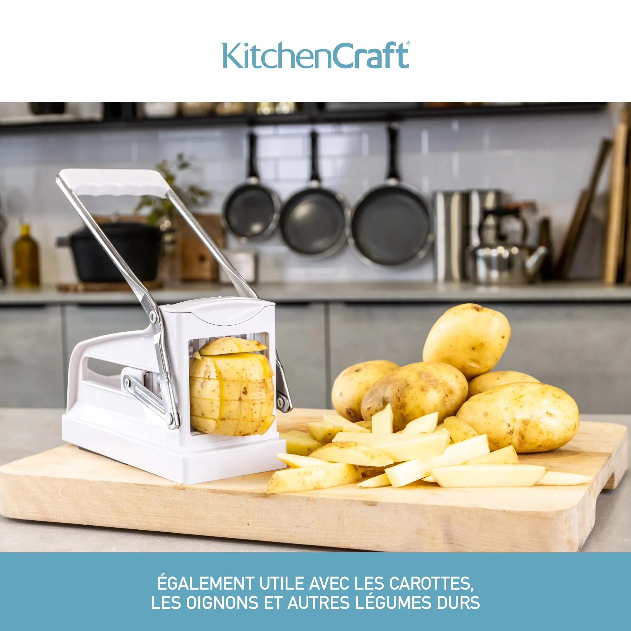 KitchenCraft Déchiqueteuse De Pommes De Terre Professionnel Coupe-Copeaux Plastique Acier Inoxydable 23,5x10,5x12 cm Blanc