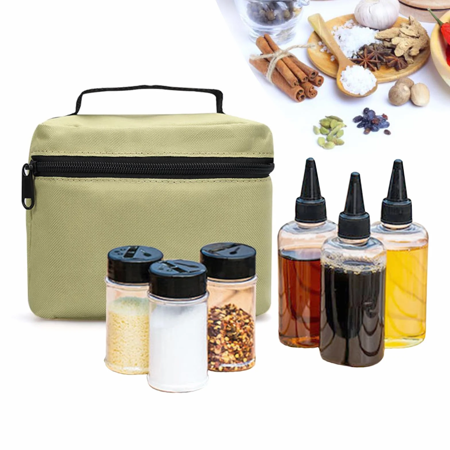 RoseFlower Lot de 6 Pots À Épices avec Sac de Rangement - Bouteille de Sauce Portable pour Voyage, Pique-nique, Barbecue, Camping