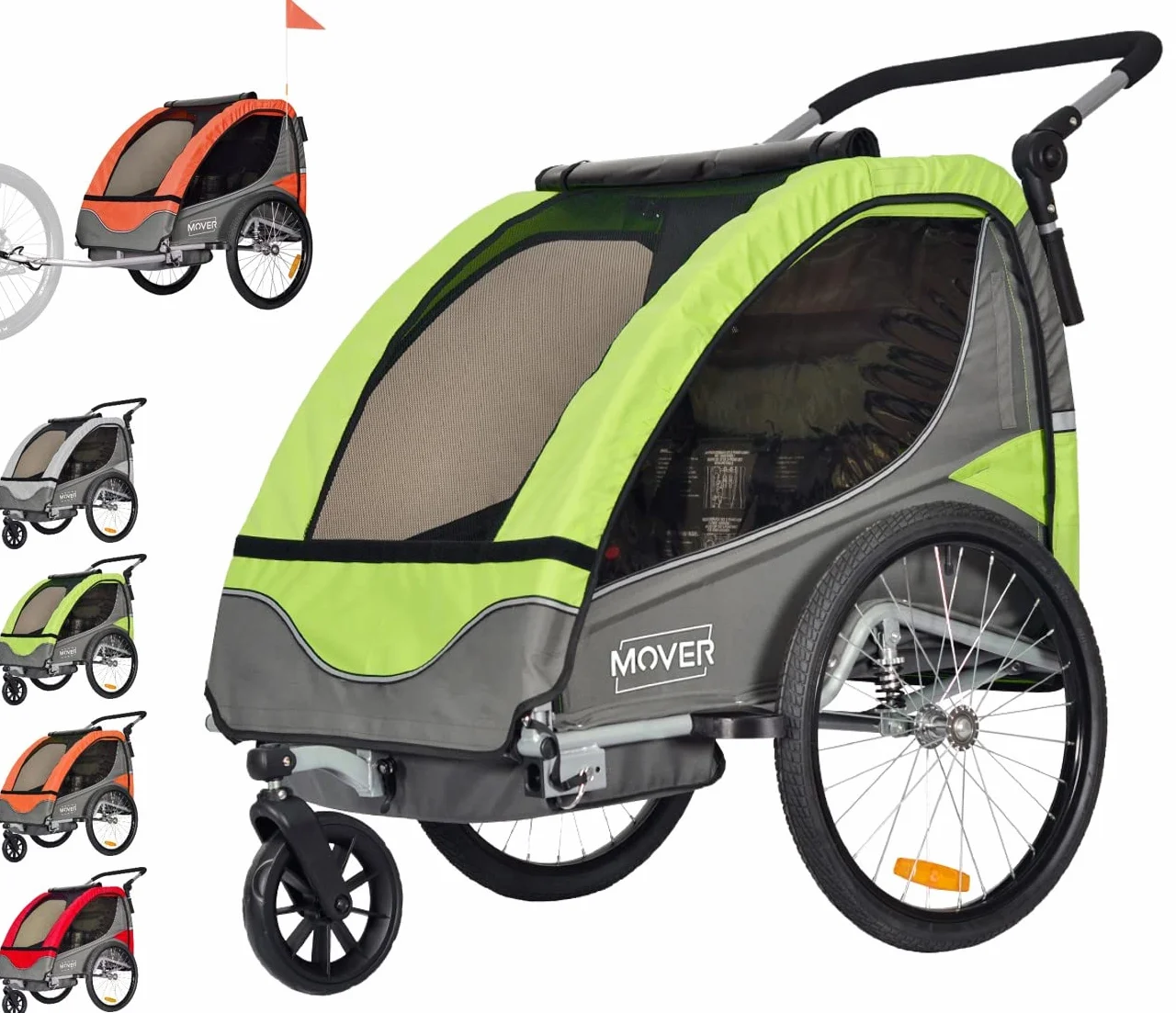 Remorque Vélo Enfants Pliable Tout-Terrain pour 1 ou 2 Enfants - PAPILIOSHOP Chariot de Transport et Poussette Multifonction (Vert)