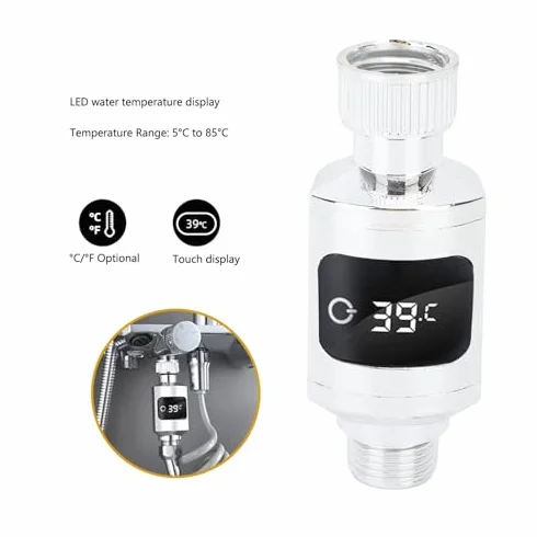 Thermomètre de Douche LED étanche en Acier Inoxydable 1/2 Pouce