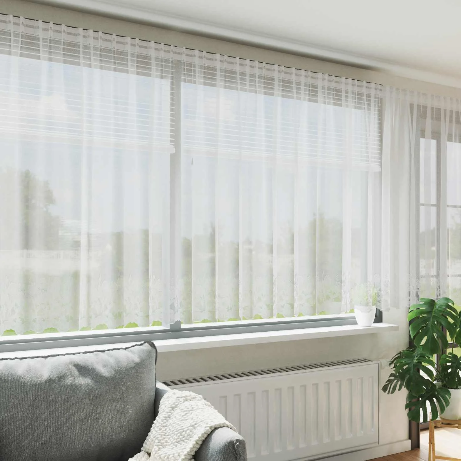 Rideau en dentelle blanc en polyester 160 x 400 cm, décoration de fenêtre avec brise-vue et protection solaire, rideau pour salon, chambre à coucher, bureau, panneau léger avec 4 méthodes de