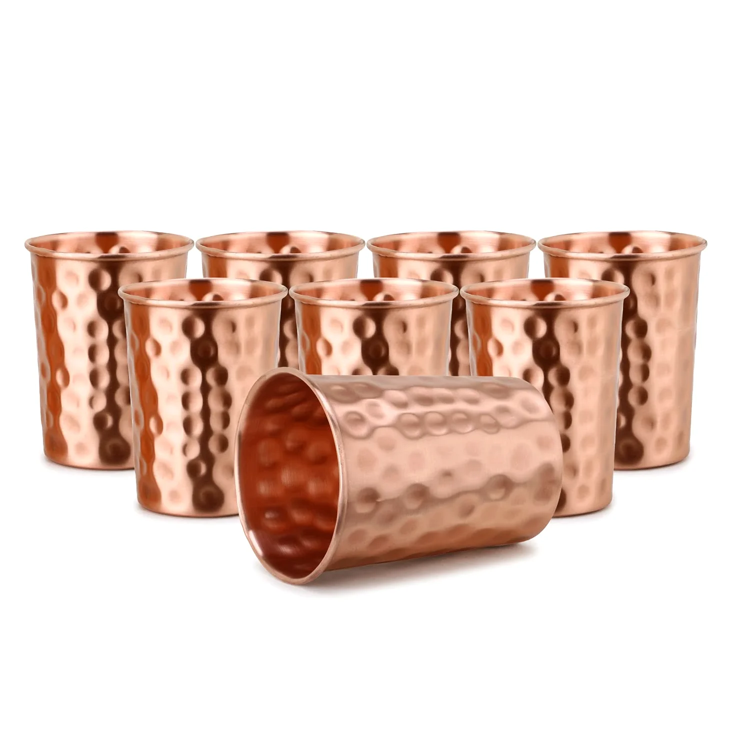 Zap Impex Lot de 8 verres à eau en cuivre pur martelé Ayurveda Banefits, 250 ml