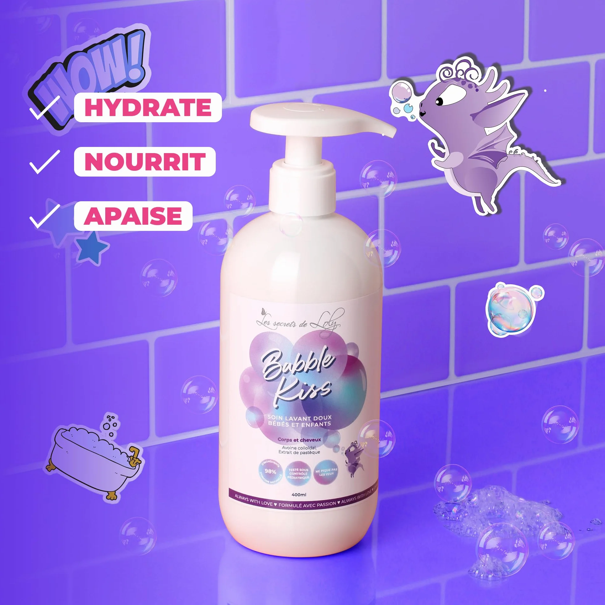 Les Secrets de Loly Bubble Kiss Soin lavant bébé 2-en-1 corps & cheveux Ultra-doux 400 ml