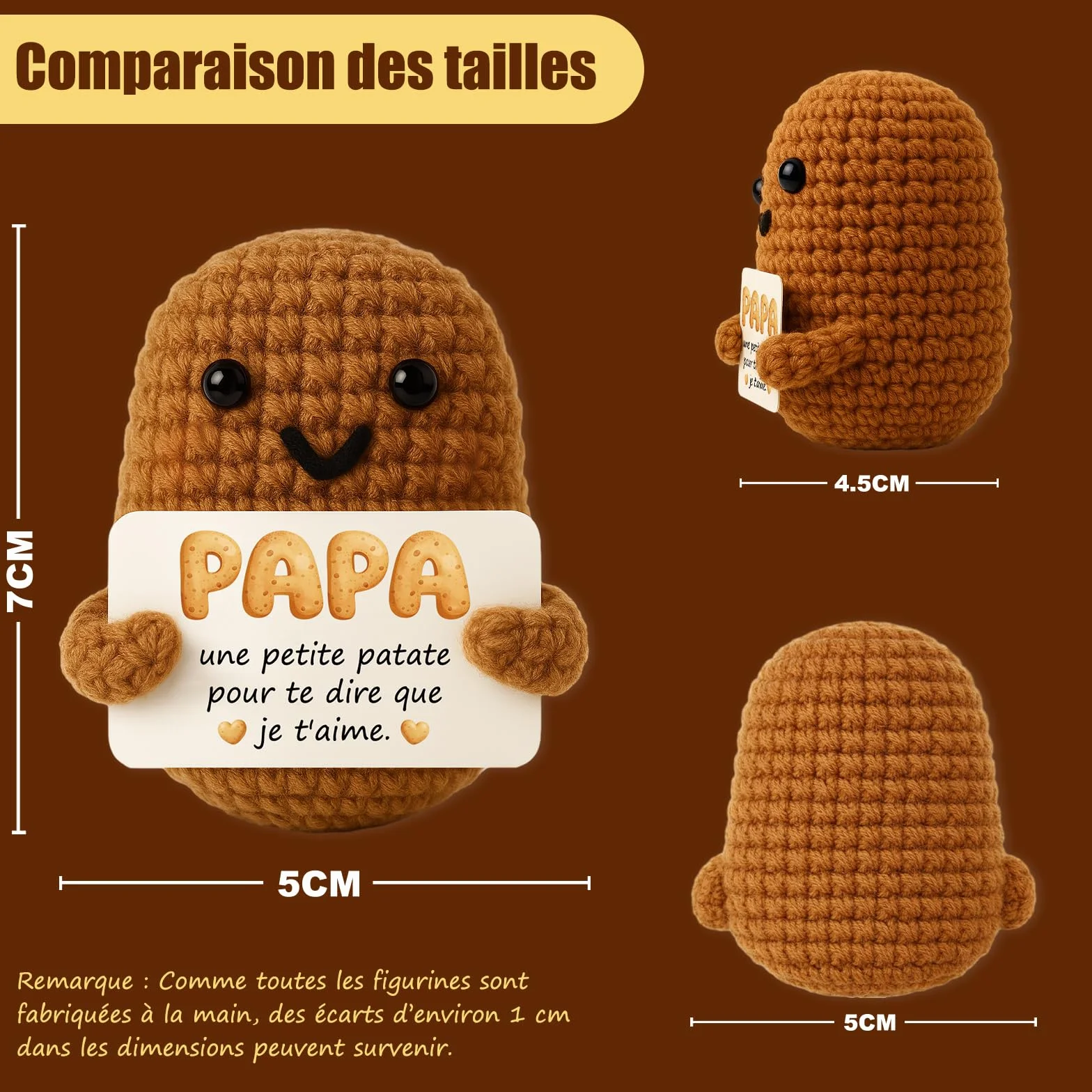 Tixlux Cadeau Papa Pomme de Terre Positive Fait Main Décoration Bureau Maison