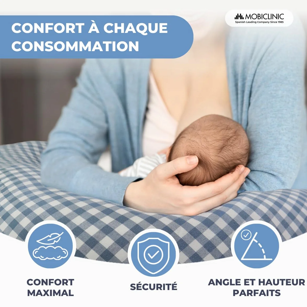 Mobiclinic® Coussin Allaitement et Grossesse XXL 3 en 1 Housse 100% Coton 150 cm Sangles Réglables Amovible Lavable