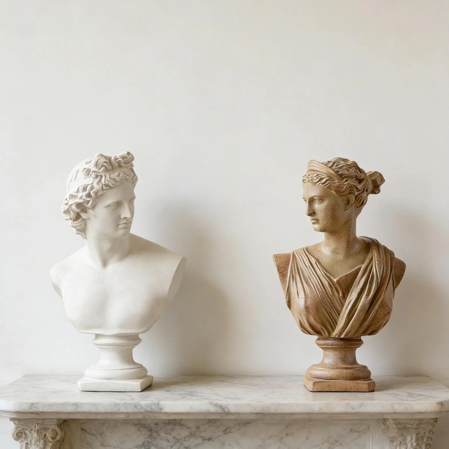 Buste Apollo déesse en résine – Sculpture blanche classique cuivre pour salon bibliothèque étagère