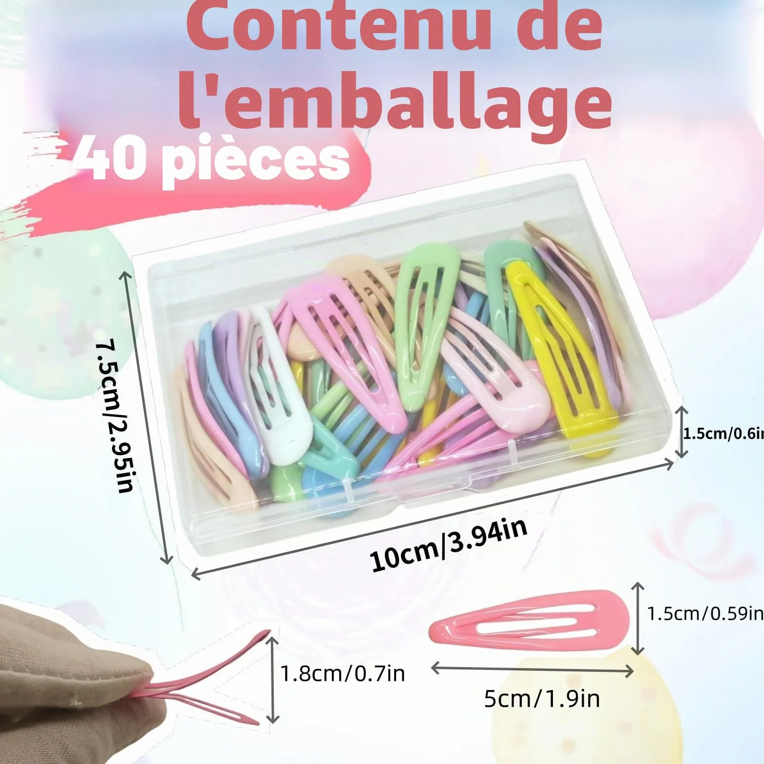 Barrettes à cheveux pour fille 5 cm Lot de 40 Couleur bonbon
