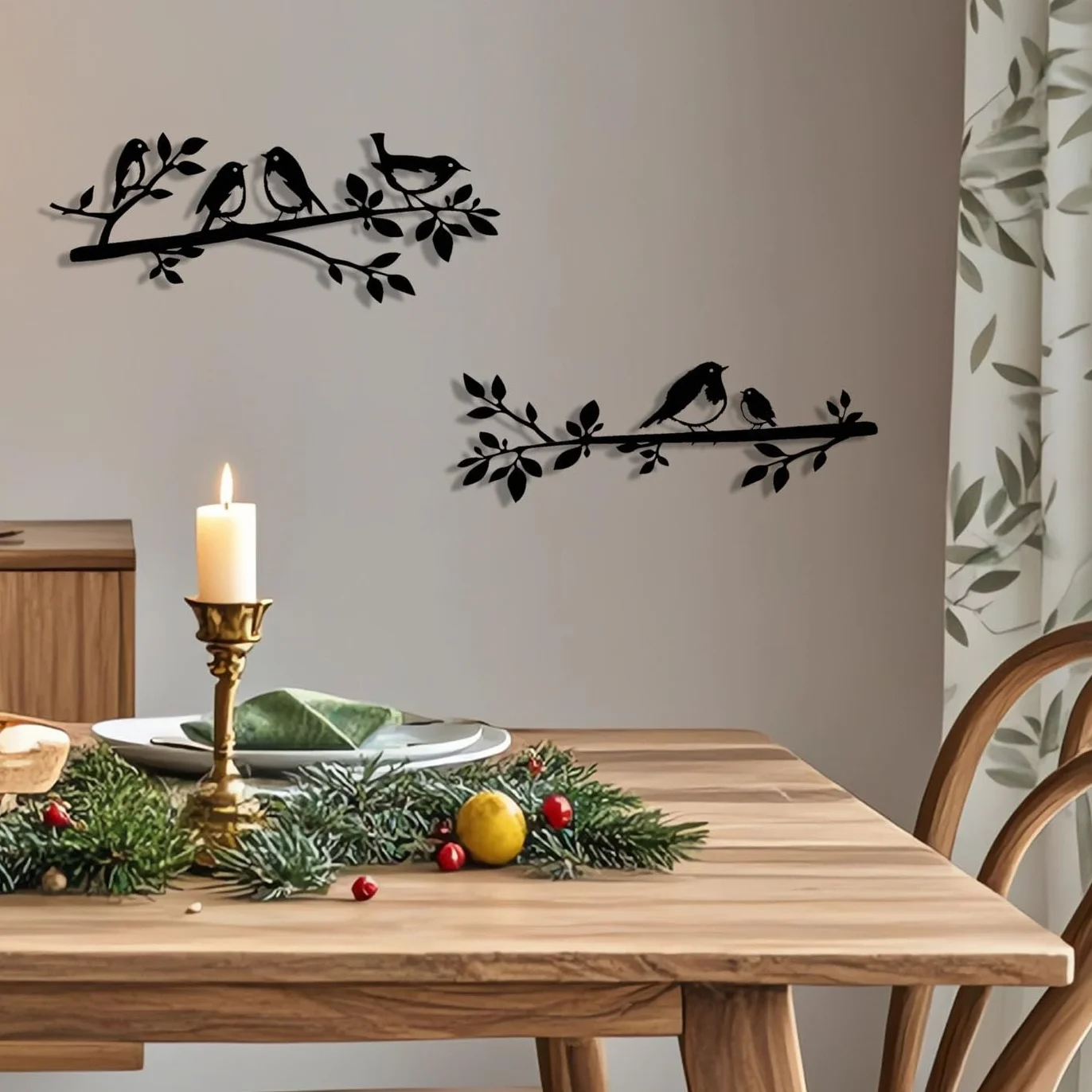 Oiseaux Muraux en Métal Décoration Murale Feuilles Silhouette pour Jardin Balcon (2)