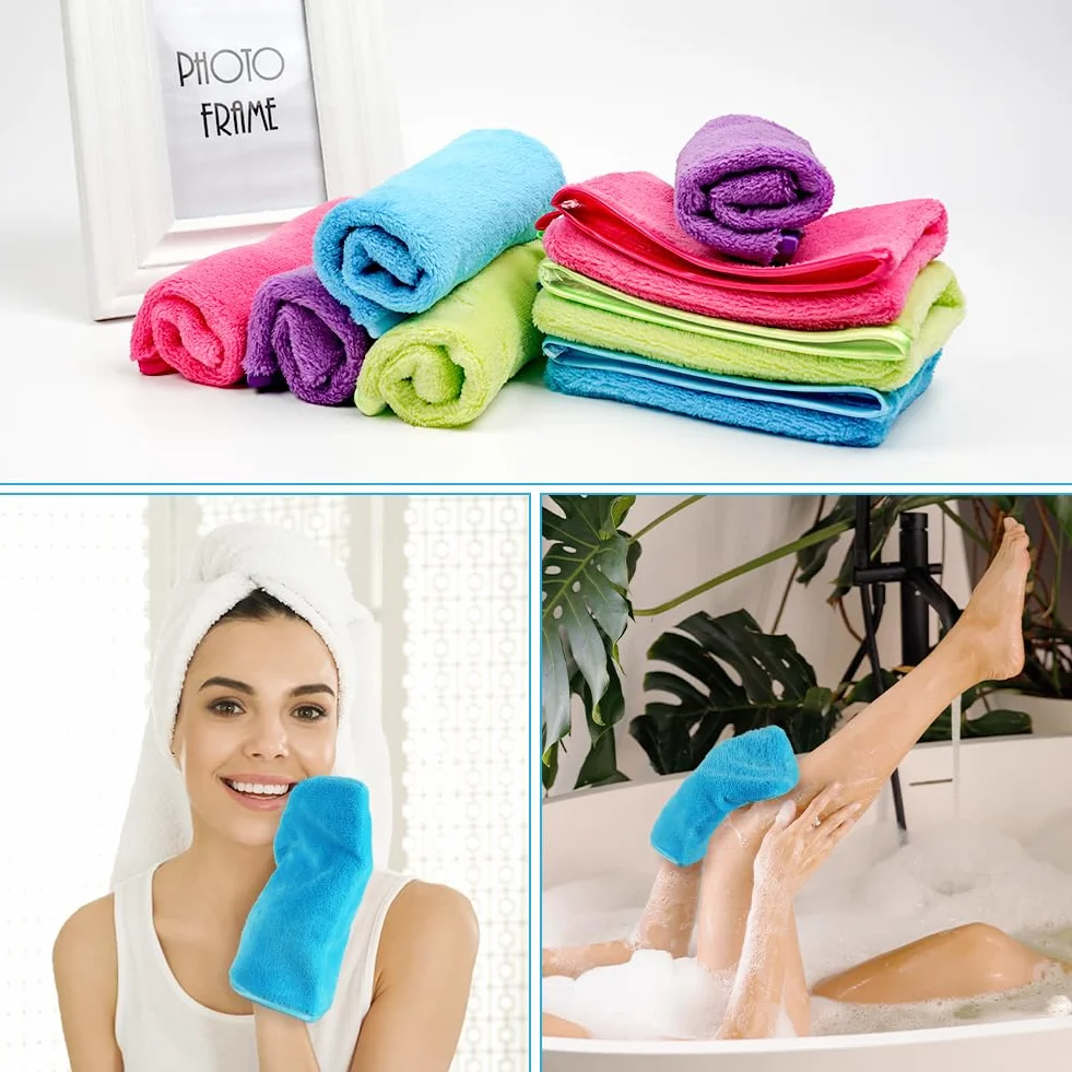 HOTUT Gants de Toilette en Microfibre, Lot de 8, Gants de Nettoyage du Visage Doux, Chiffon de Bain en Microfibre, 15 X 20cm
