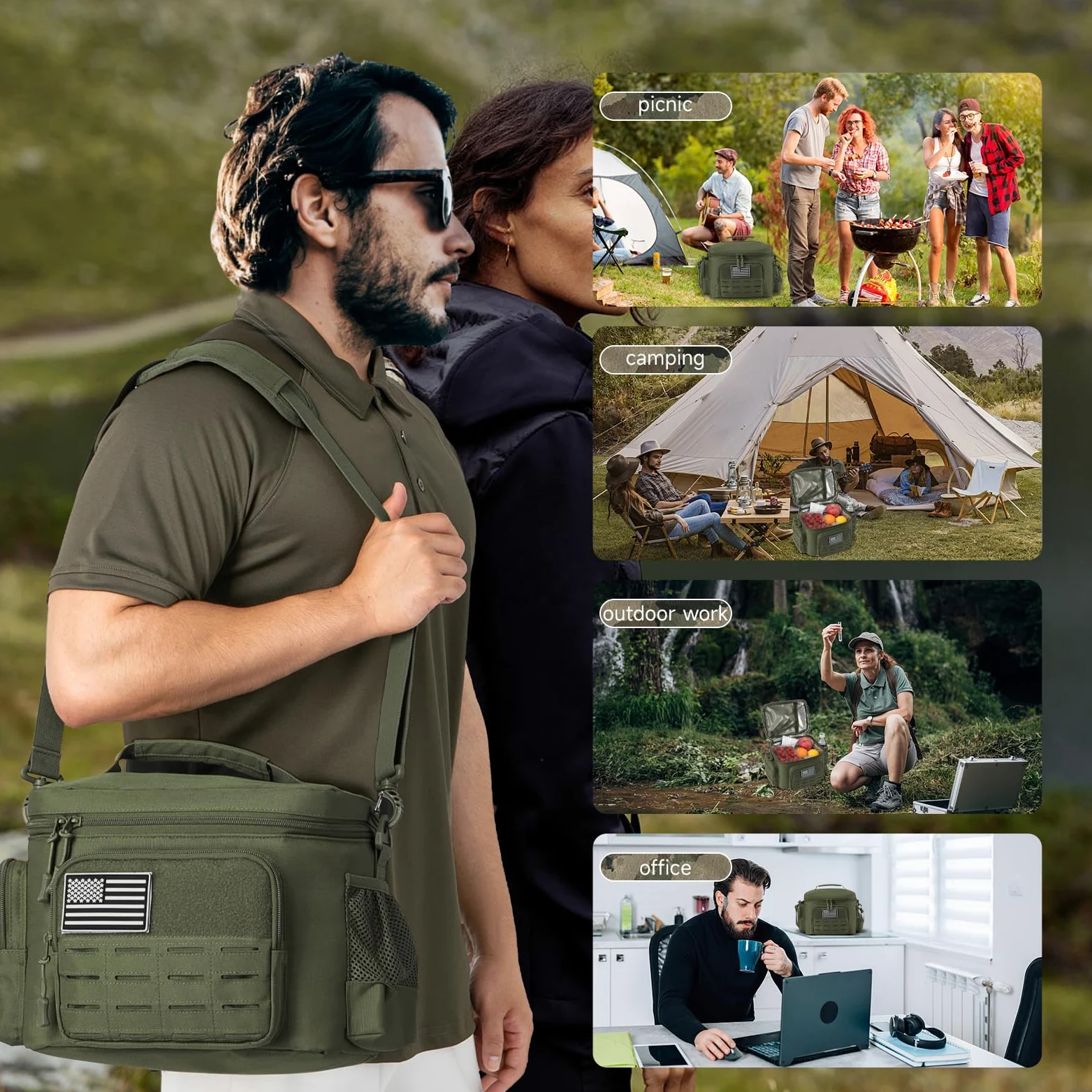 QT&QY Sac Repas Tactique 13L Militaire Renforcé - Glacière Isotherme Étanche Durable avec Système MOLLE Découpe Laser, pour Bureau/Camping/Pique-nique - Boîte Repas Adulte Hommes