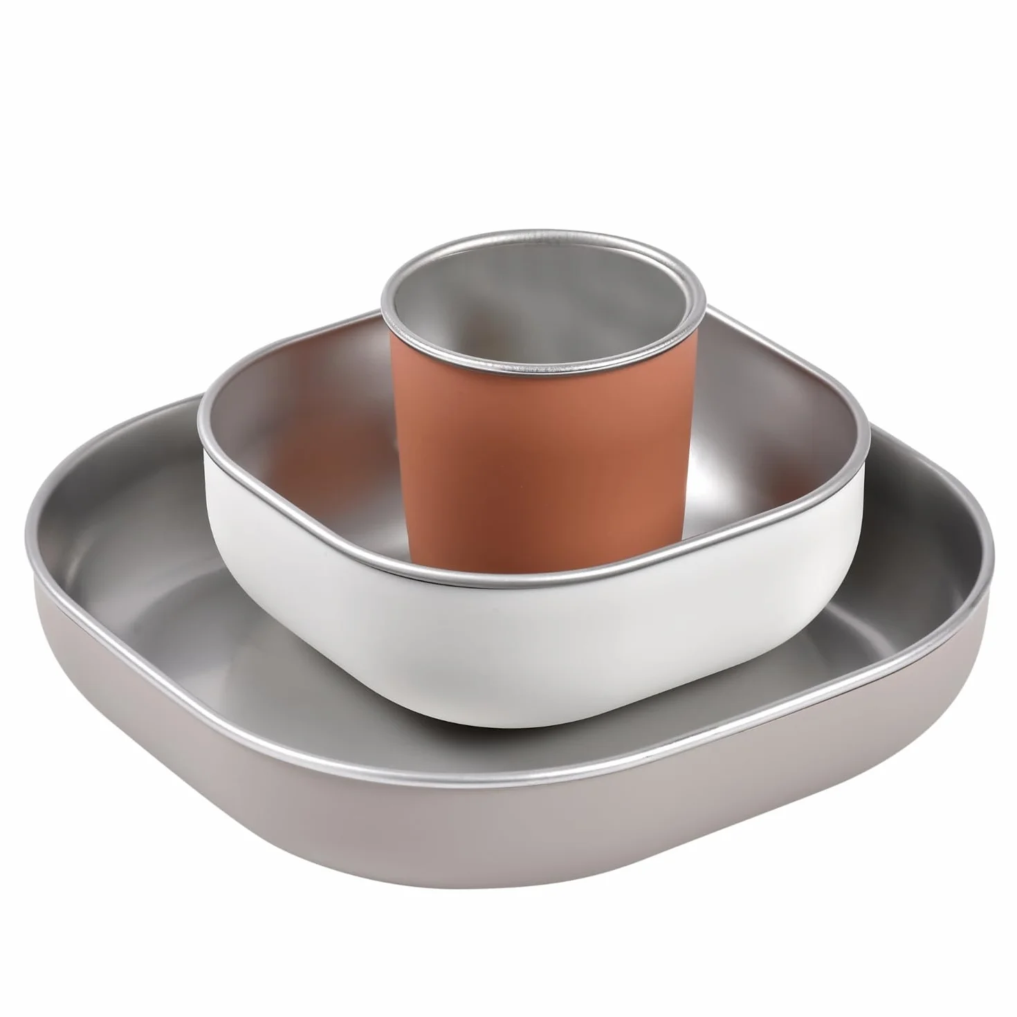 BÉABA Coffret Repas Bébé Enfant Inox 3 Pièces Compatible Micro-Ondes Lave-Vaisselle Terracotta