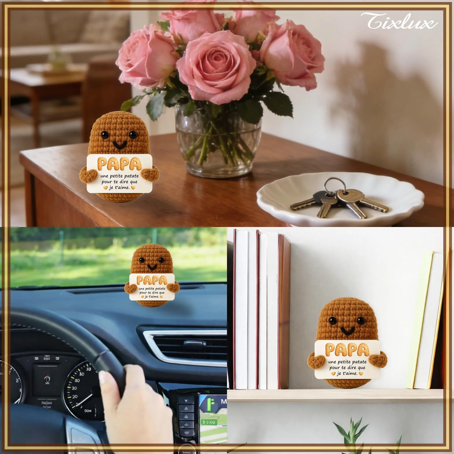 Tixlux Cadeau Papa Pomme de Terre Positive Fait Main Décoration Bureau Maison