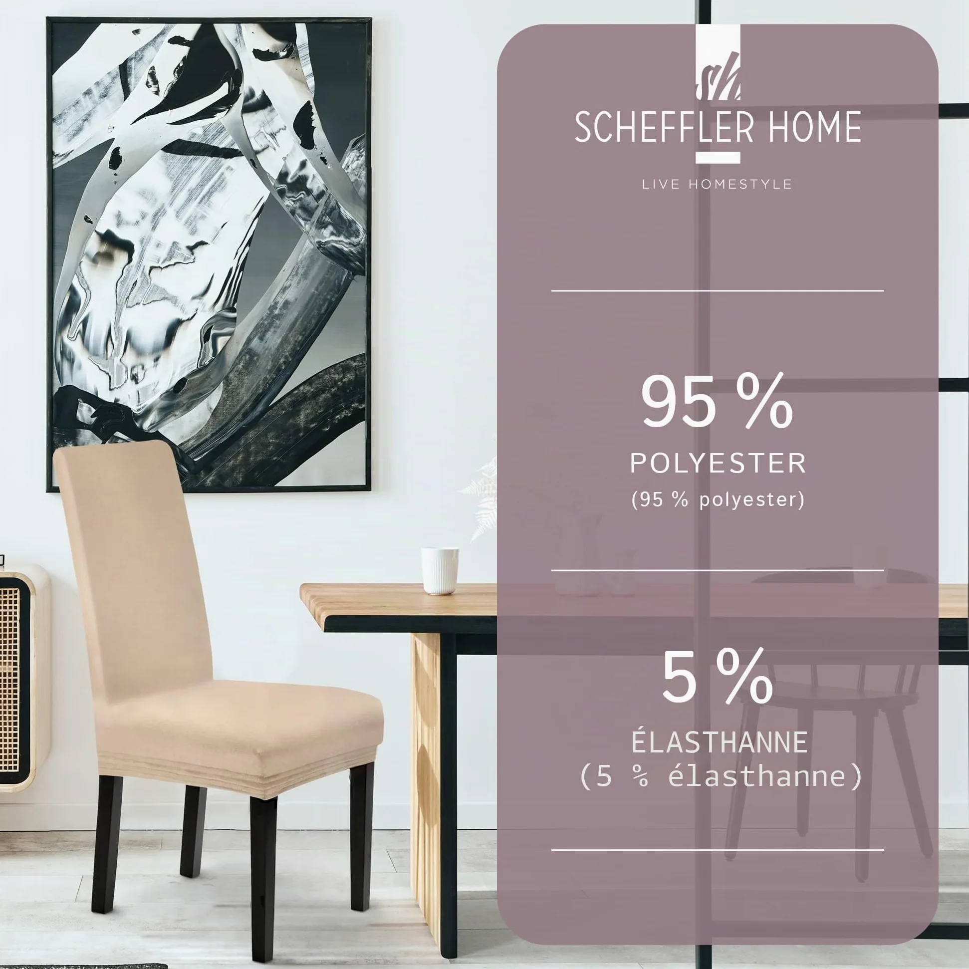 SCHEFFLER-Home Housse de Chaise Extensible Leni / Set de 6 / Pour chaises à Haut Dossier / Lavable