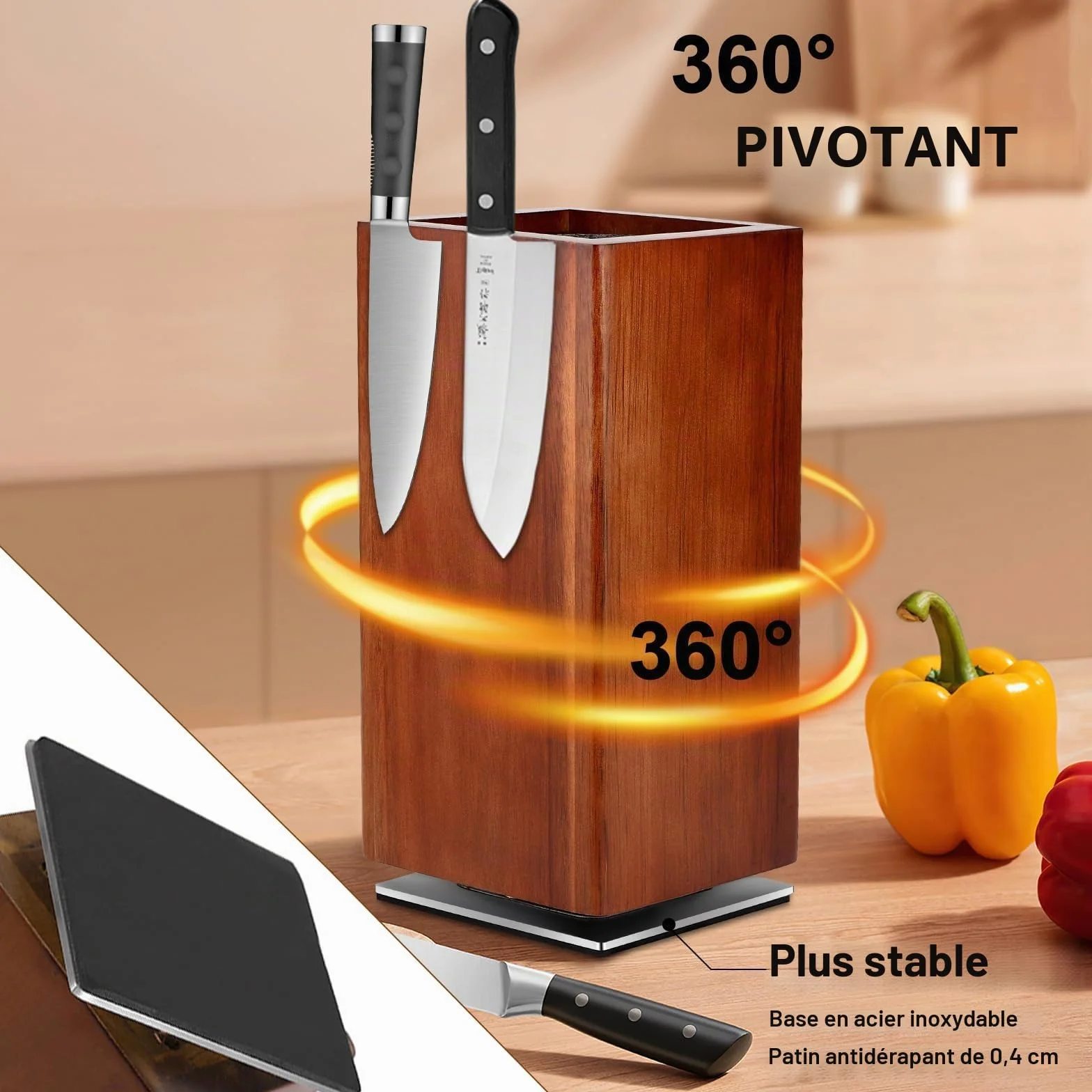 Bloc à Couteaux Magnétique en Bois, Support Couteau Cuisine, Rangement Universel 25x12x12 cm