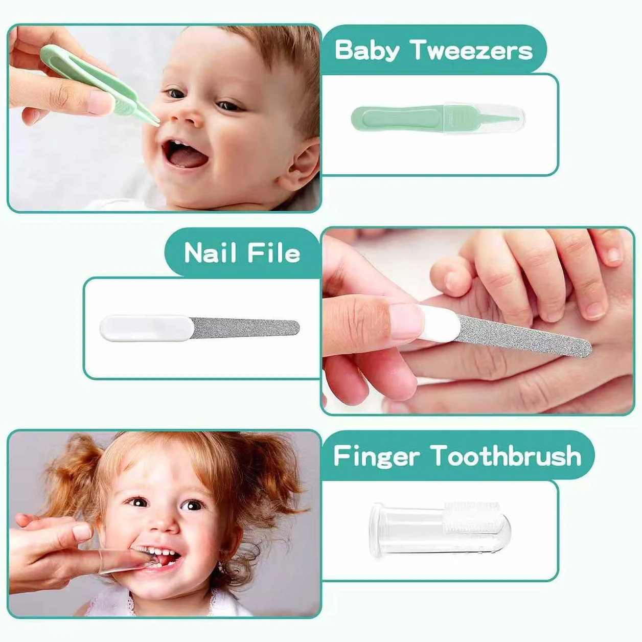 Kit de soins bébé 18 en 1 avec coupe-ongles et ciseaux, vert