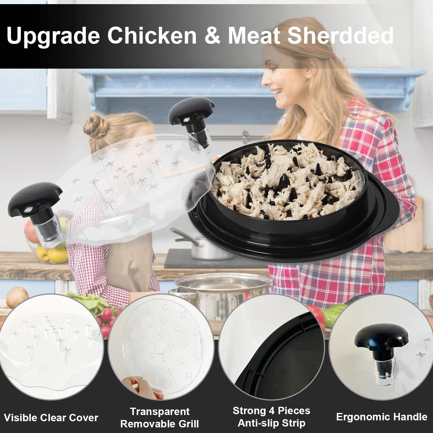 Broyeur de poulet Twist avec couvercle transparent - Broyeur de viande - Poignée ergonomique
