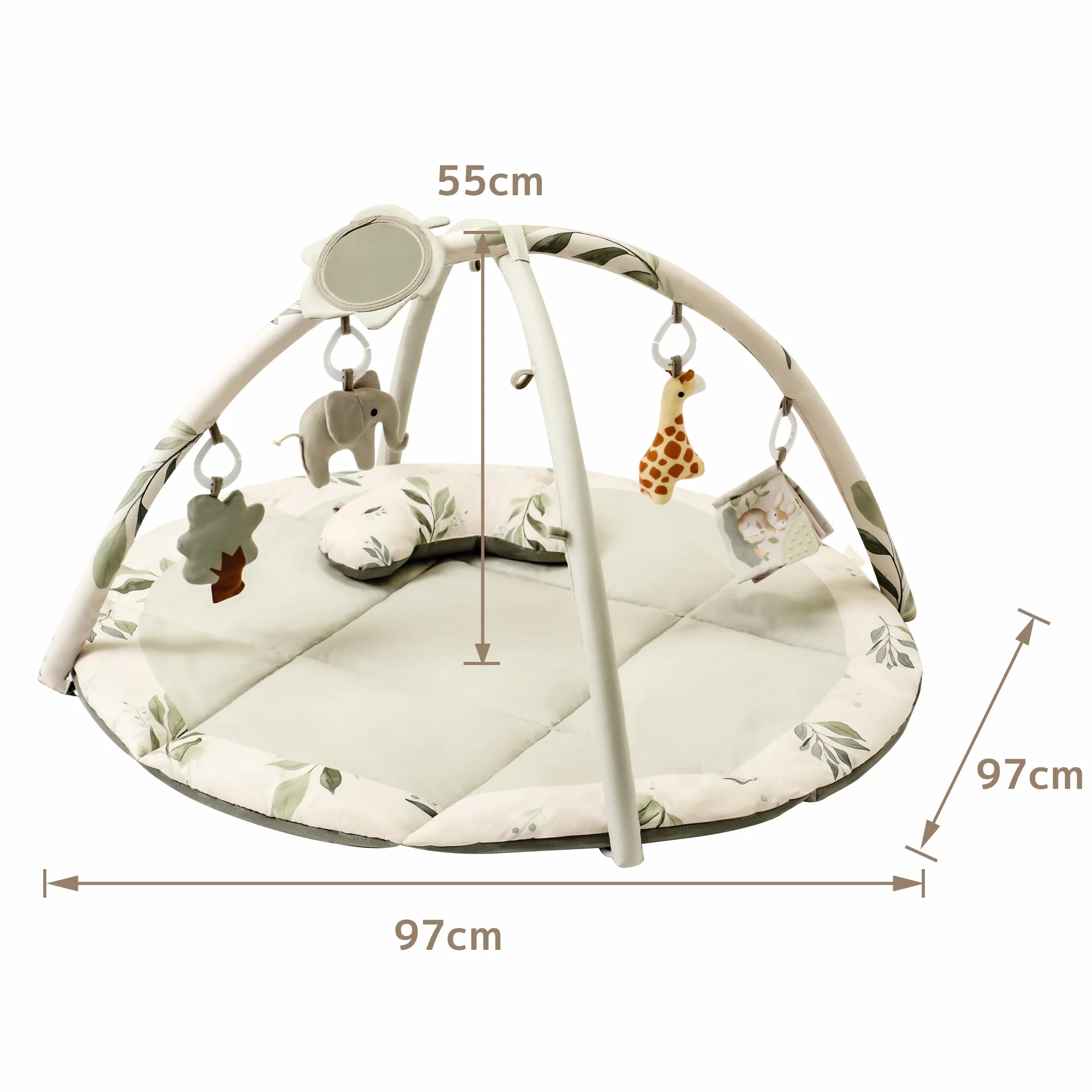 Tapis d'éveil Bébé avec Arche amovible et 5 Jouets d'activité, Thème Naturel, Fortella, Vert, pour Nouveau-né 0-12 Mois