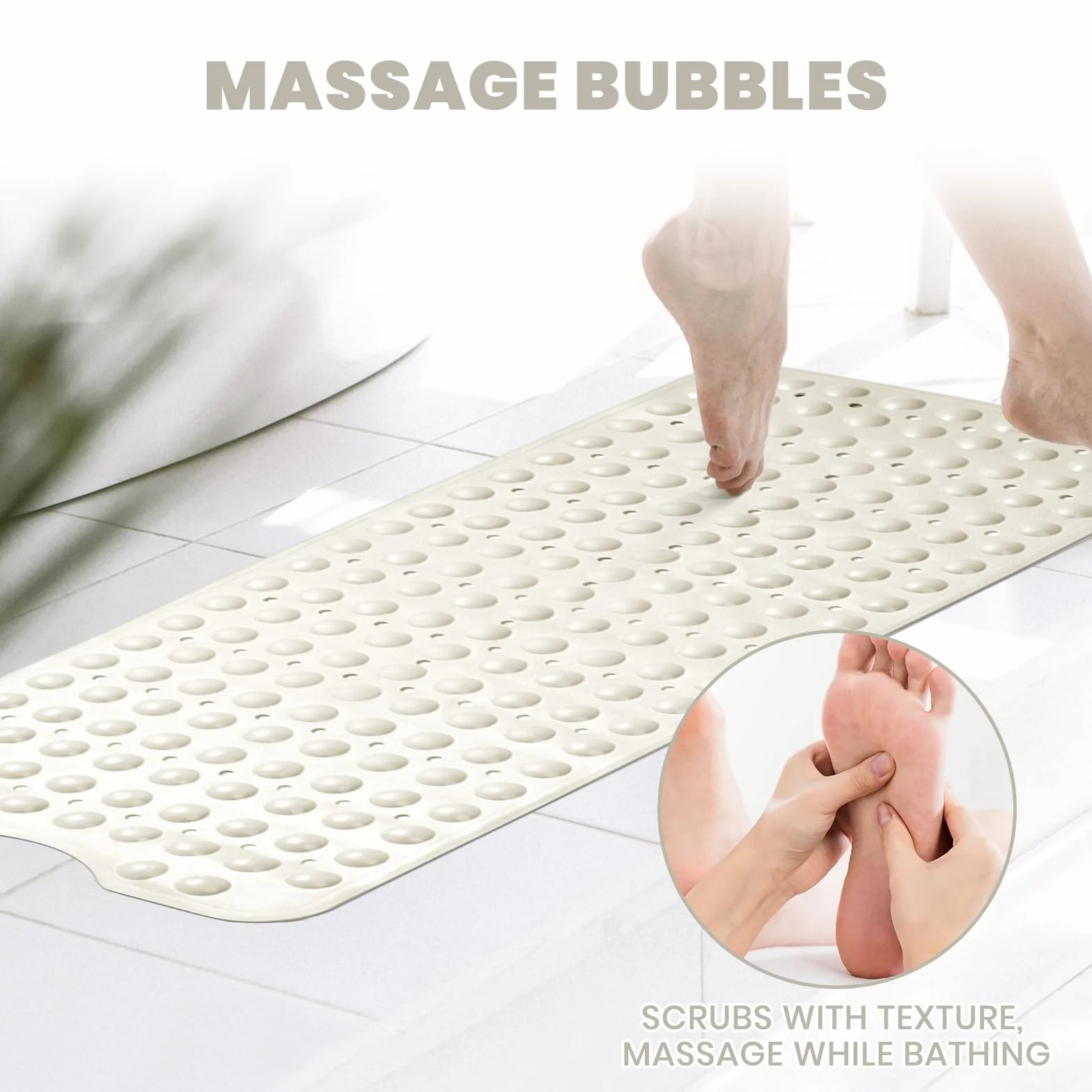 Tapis de Bain antidérapant Extra Large 101 x 40 cm Beige Good Nite avec ventouses Anti-moisissure Lavable en Machine
