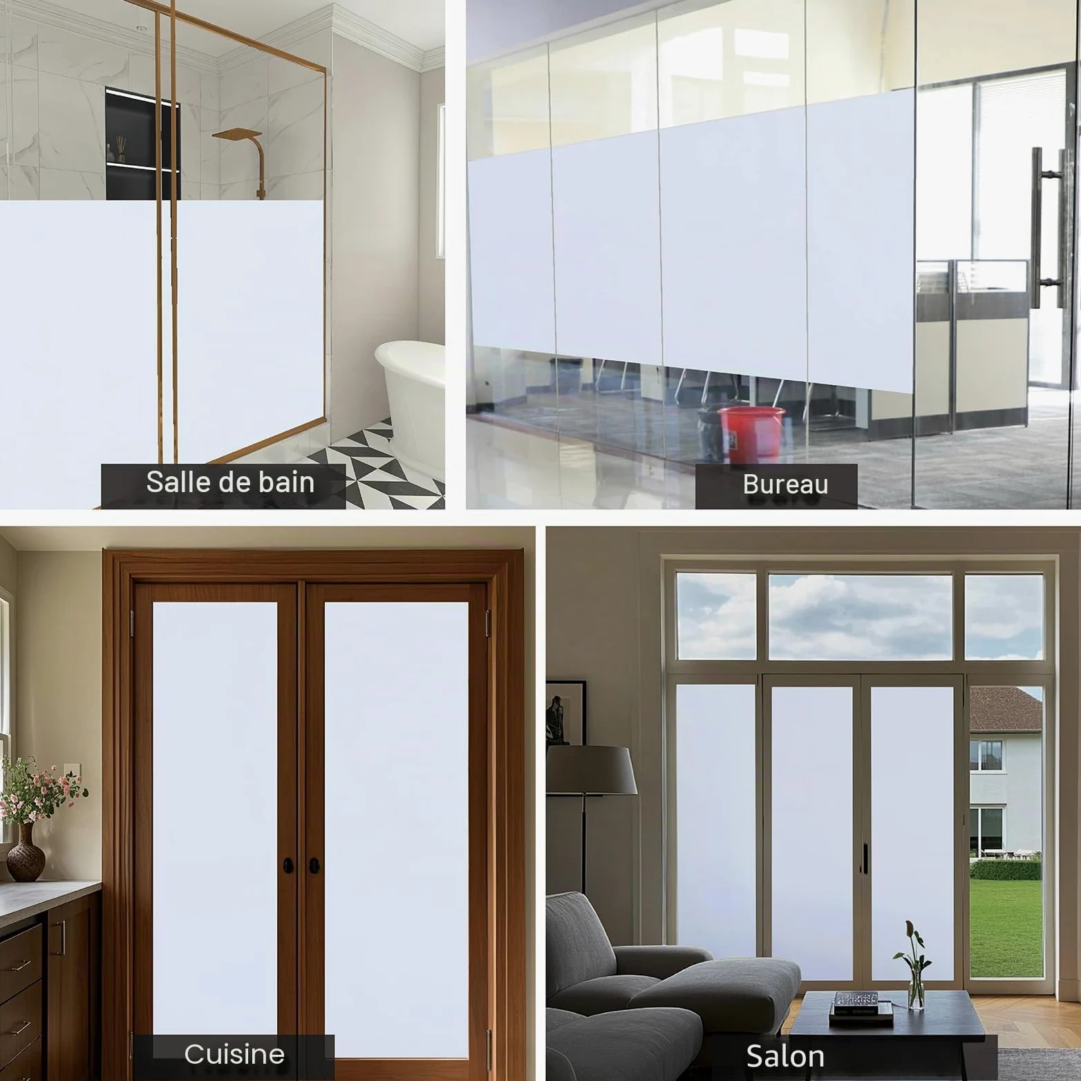 Film Occultant Fenêtre Blanc, 100% Anti UV，électrostatique Film， pour Vitre pour Bureau Maison Salle de Bain Chambre Fenetre Anti Regard 60 cm x 400 cm