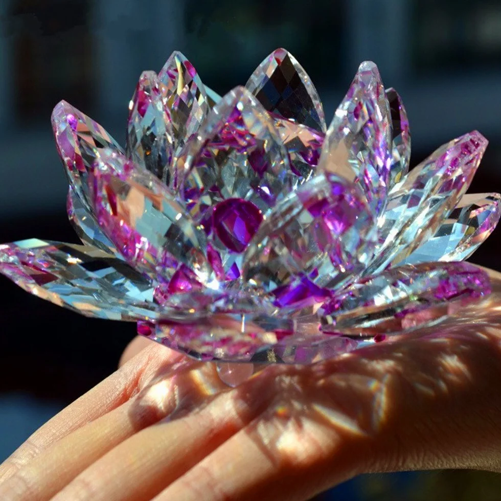 Fine Quartz Cristal Verre Fleur De Lotus Pierres Naturelles Sphères Cristaux Feng Shui (Blanc)