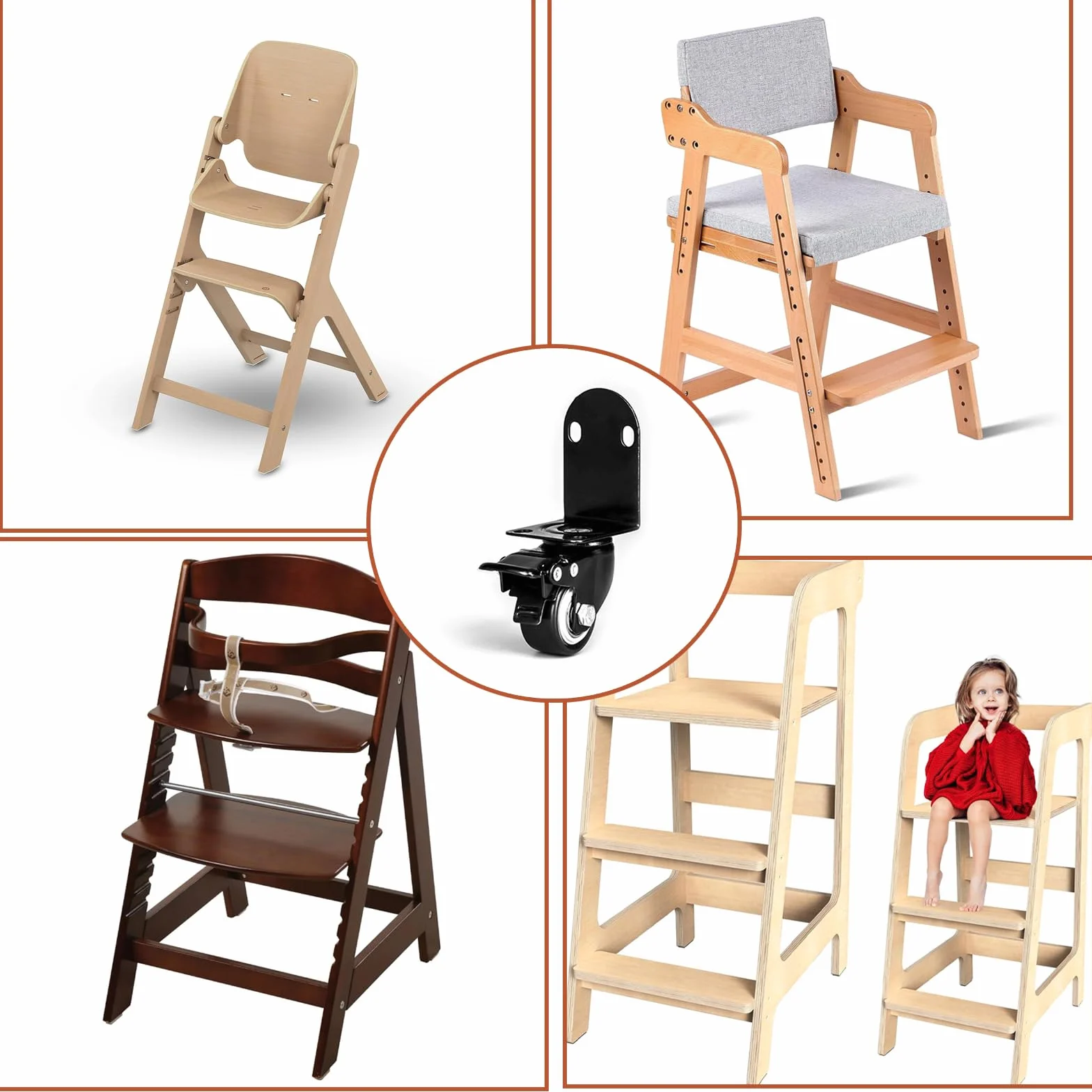 Accessoires de roue avec verrous de sécurité pour chaise haute Tripp Trapp, rotation 360°
