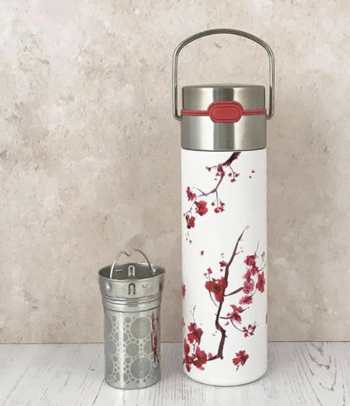 Eigenart LEEZA 11001 Cherry Blossom Gourde isotherme à double paroi en acier inoxydable avec bouchon sport et passoire, sans BPA, 500 ml