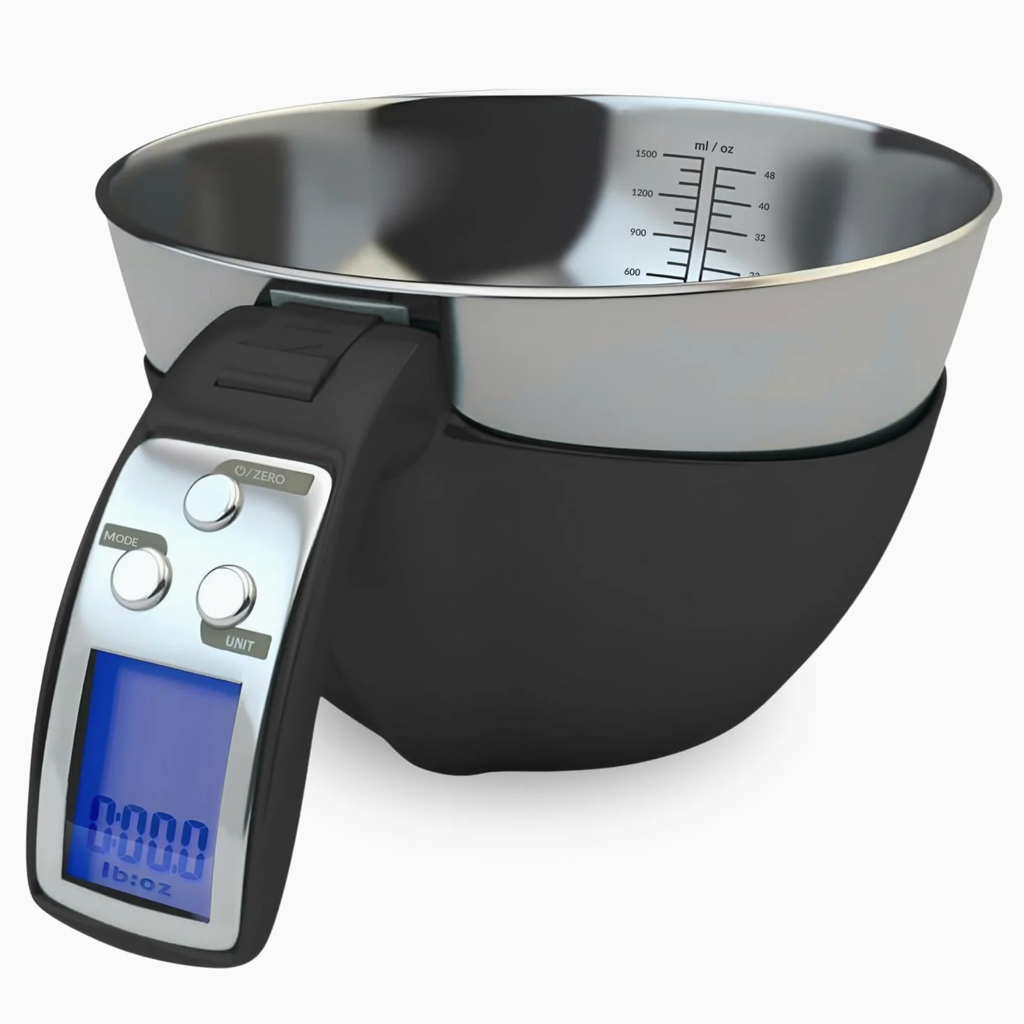Fradel Balance de cuisine numérique avec bol (amovible) et tasse à mesurer – Acier inoxydable, rétroéclairage, capacité de 5 kg – Cuisine, pâtisserie, gym, régime – Mesure précise (noir)