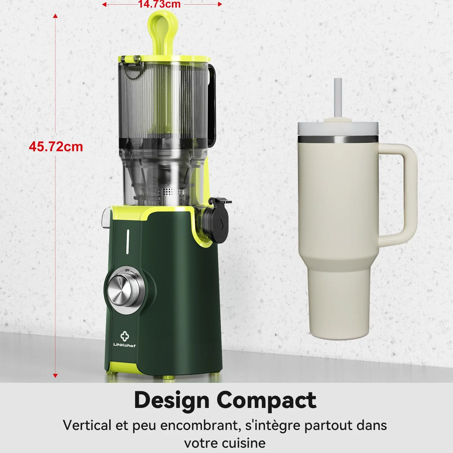 LINKChef Extracteur de Jus Vertical Slow Juicer 200W Goulot Large 115 mm Fruits Légumes Entiers Sans BPA Vert