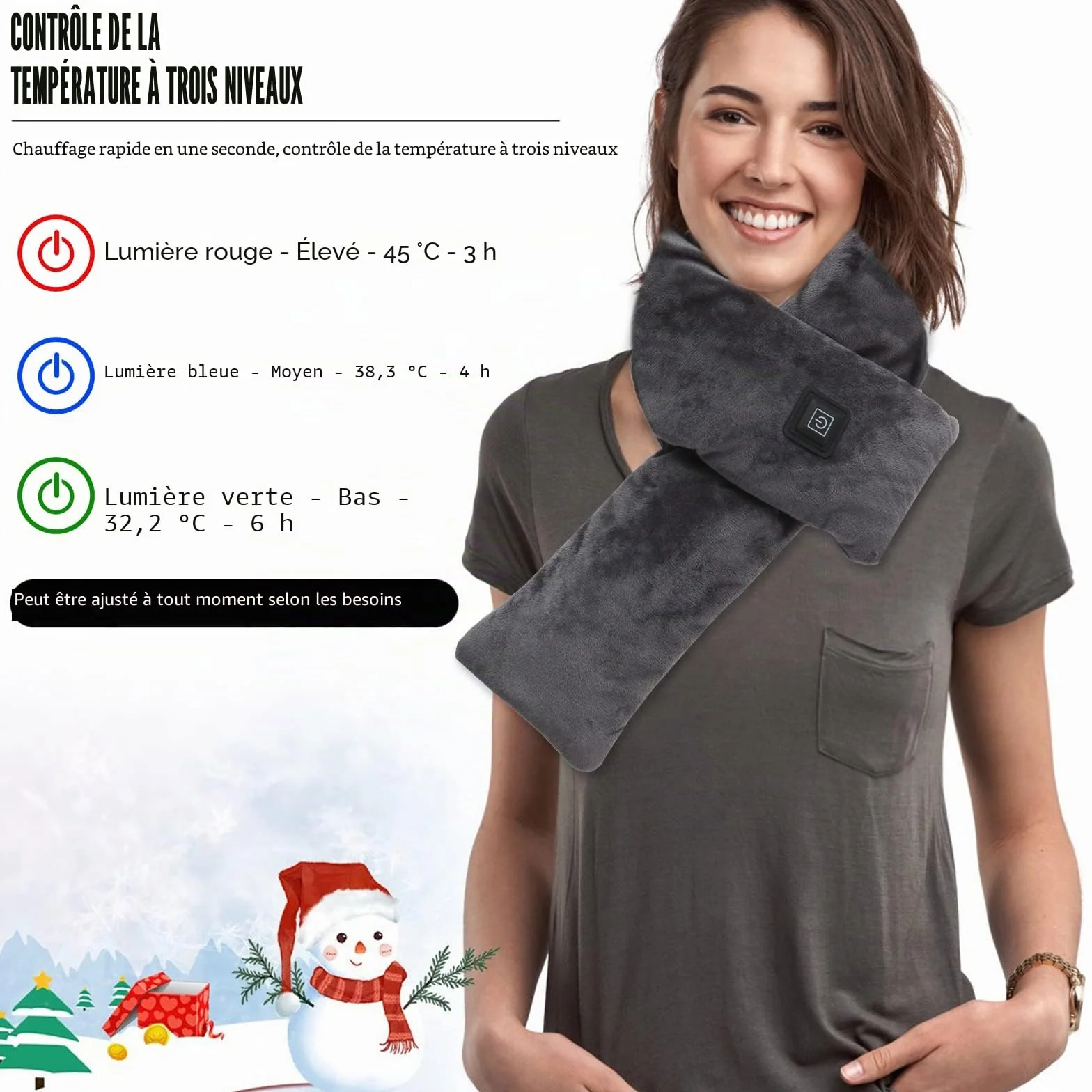 Coussin Chauffant Cervical Électrique avec Batterie 5000 mAh, Écharpe Chauffante Rechargeable