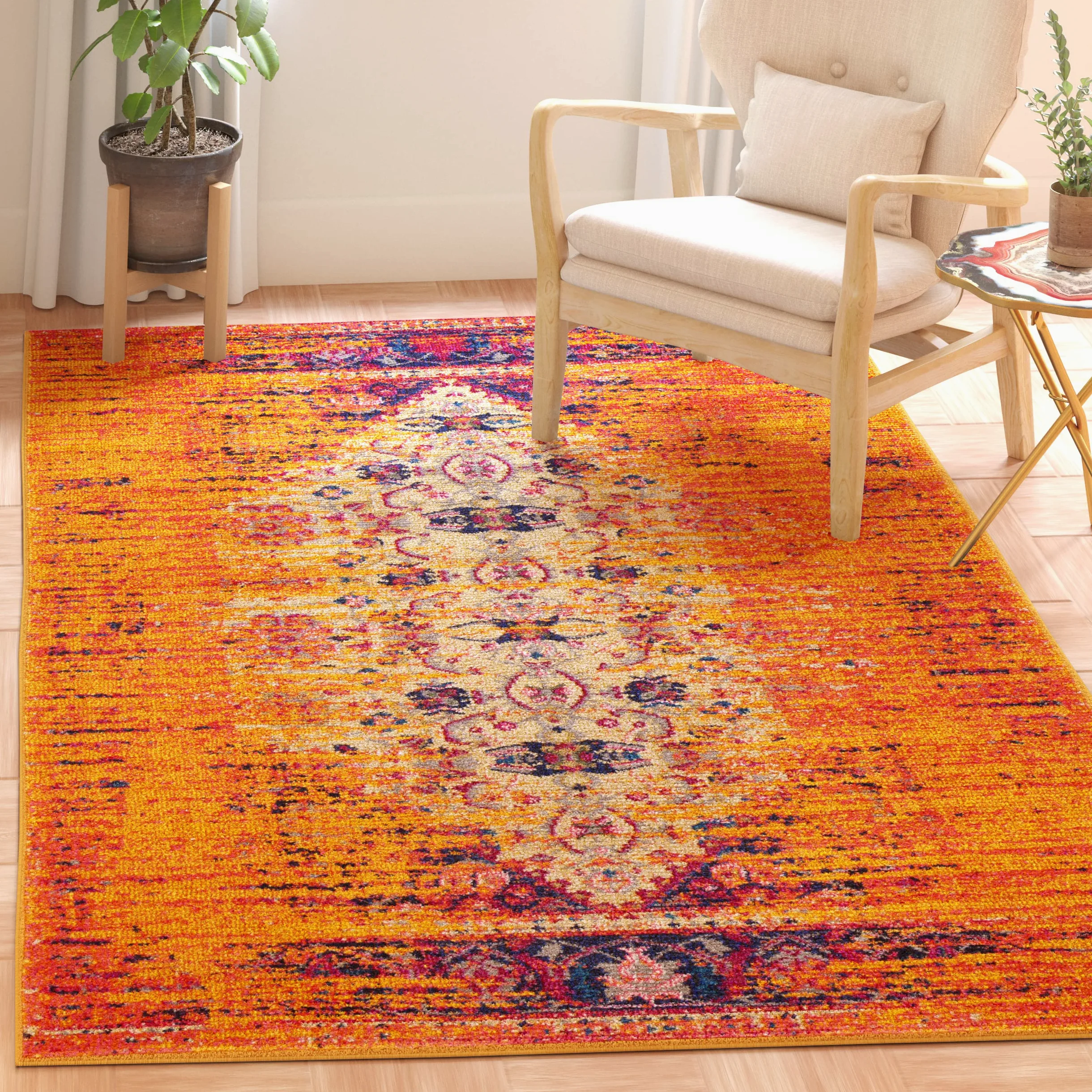 SAFAVIEH Tapis Boho Pour Salon, Salle à manger, Chambre à coucher - Monaco Collection, Tapis à poil court, Orange et Multi, 122 X 170 cm