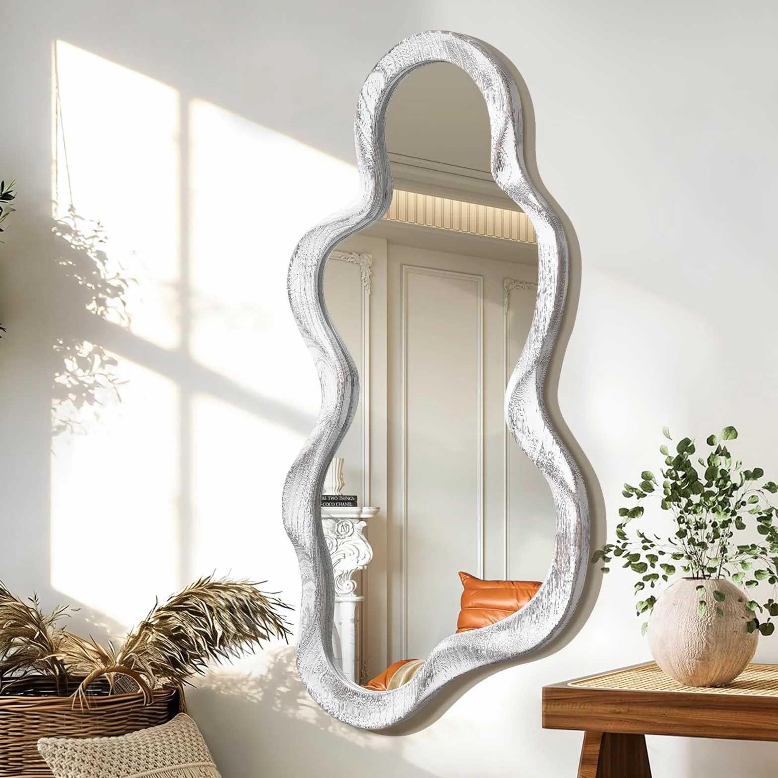 Miroir Mural Noir Cadre en Bois irrégulier Art Moderne Salle de Bain Salon Chambre à Coucher