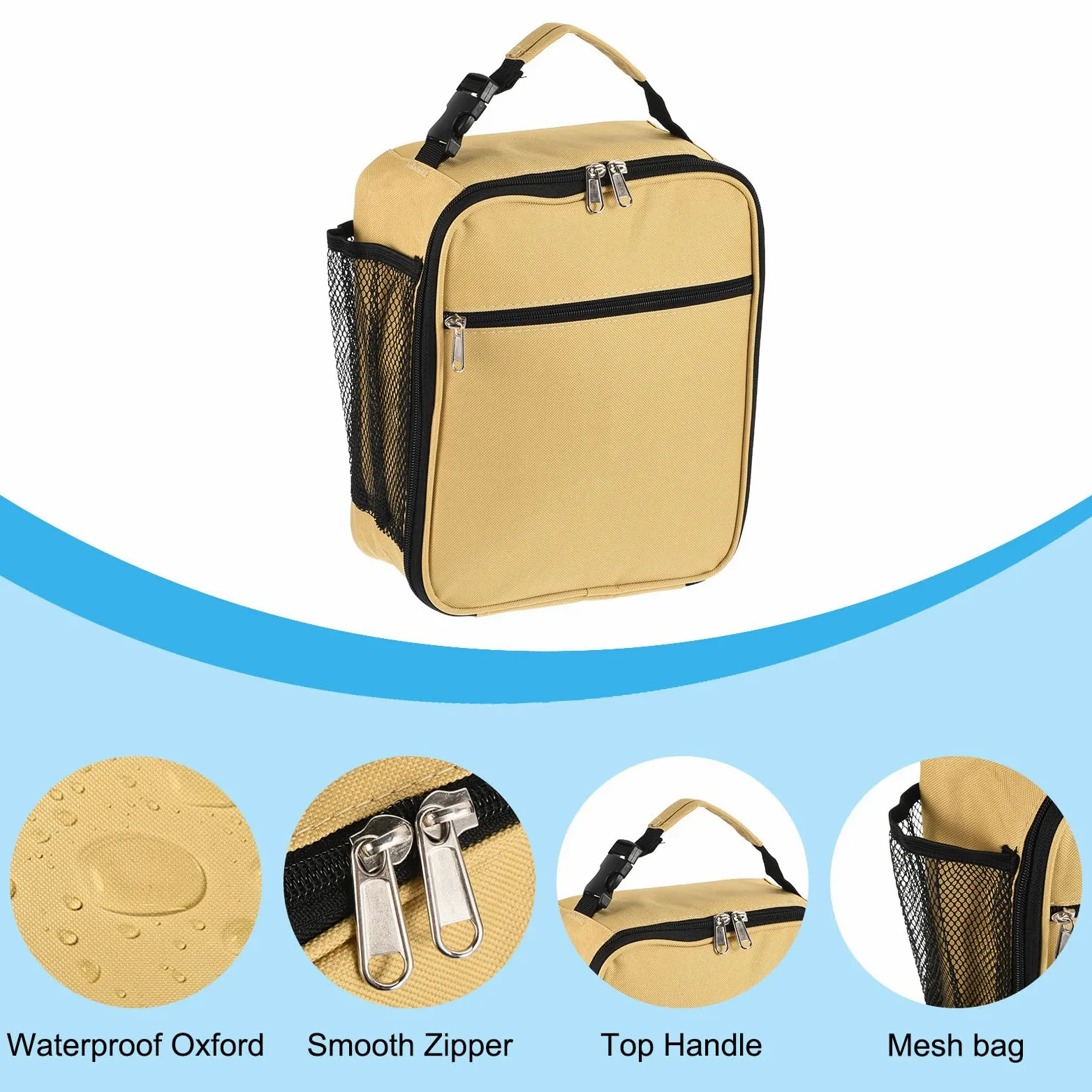 Sac à déjeuner isolé, boîte à déjeuner étanche avec Poches/poignée, Sac fourre-Tout Portable, récipient Alimentaire pour Le Travail de Bureau, Pique-Nique en Plein air, Kaki