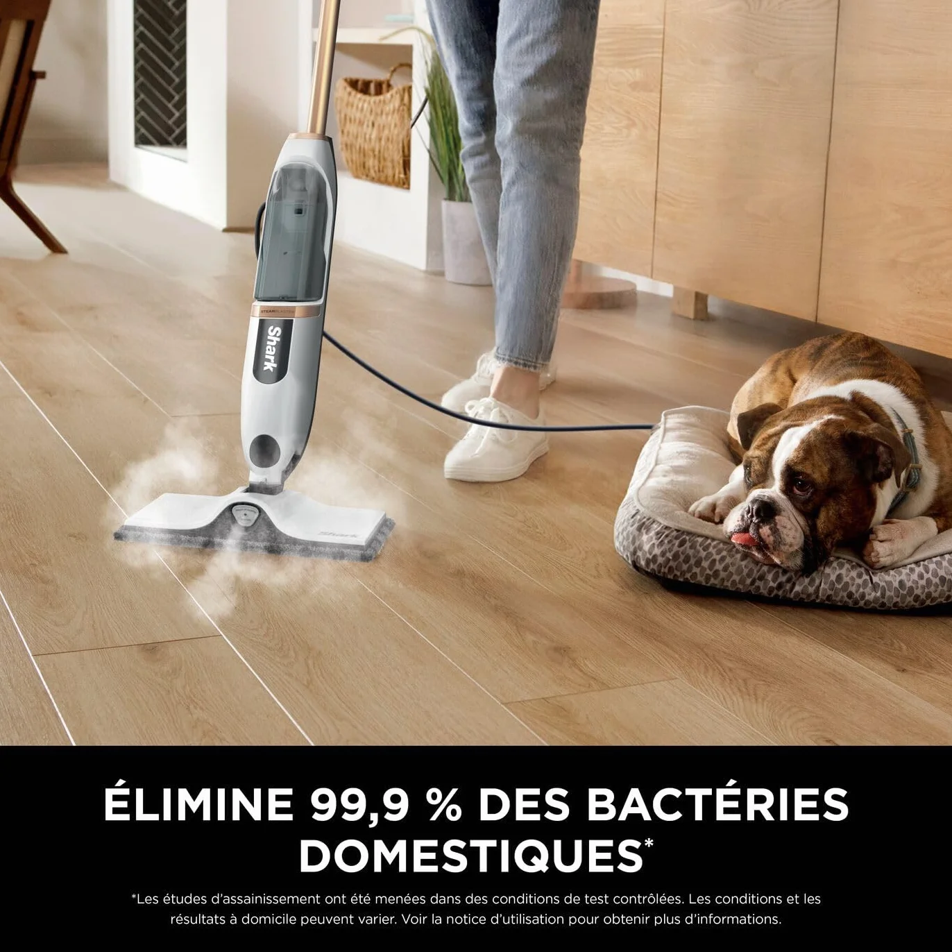 Shark SteamSpot S2001EU Balai vapeur pour sols durs, léger, sans produit chimique, réservoir amovible, 2 tampons Dirt Grip lavables, Blanc et Cuivre