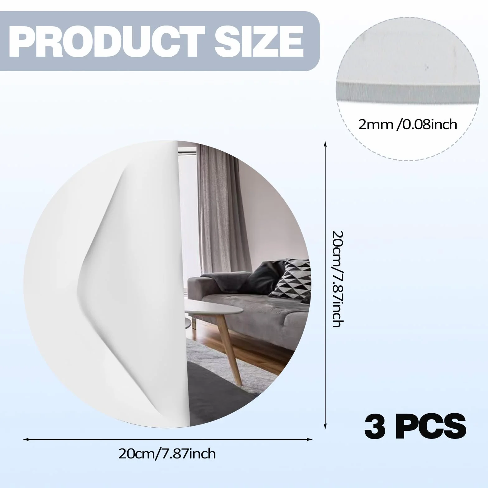 VOSSOT Lot de 3 miroirs ronds autocollants 20 cm acrylique salle de bain