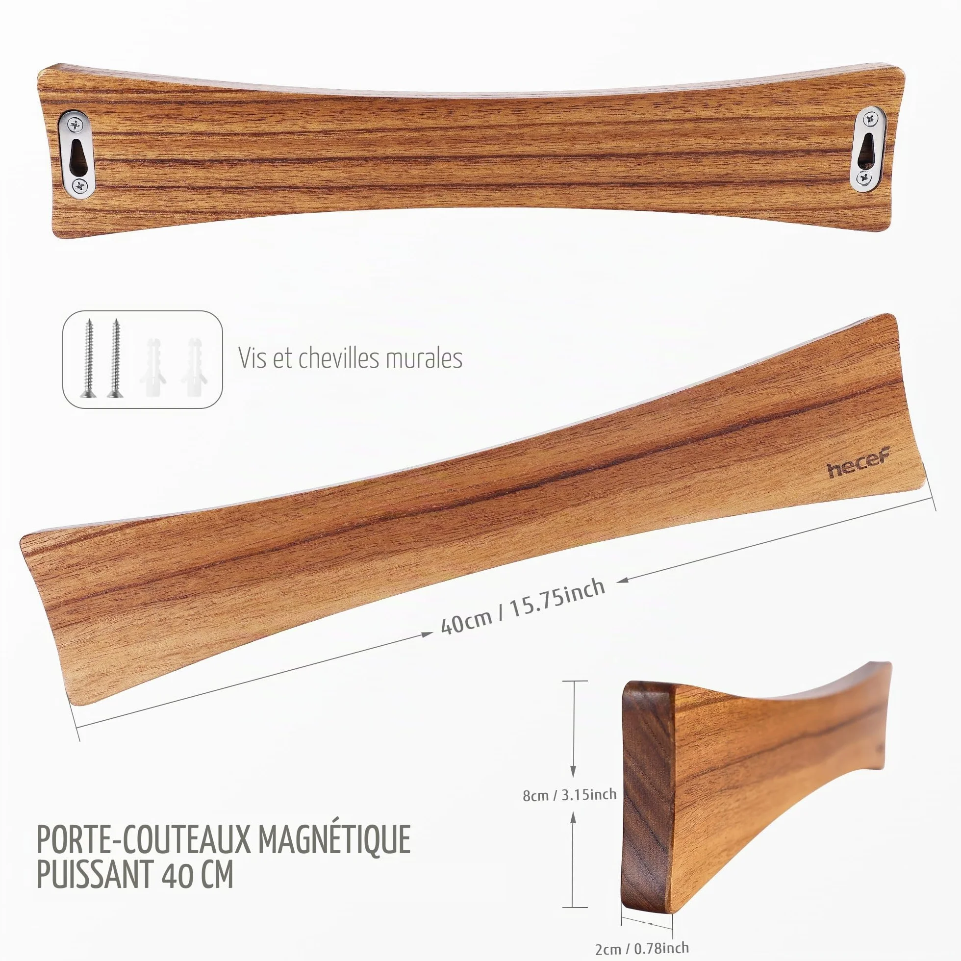 Barre Magnétique pour Couteaux en Bois Stable, Support Mural Aimanté 40,6 cm, Design Ailes de Papillon