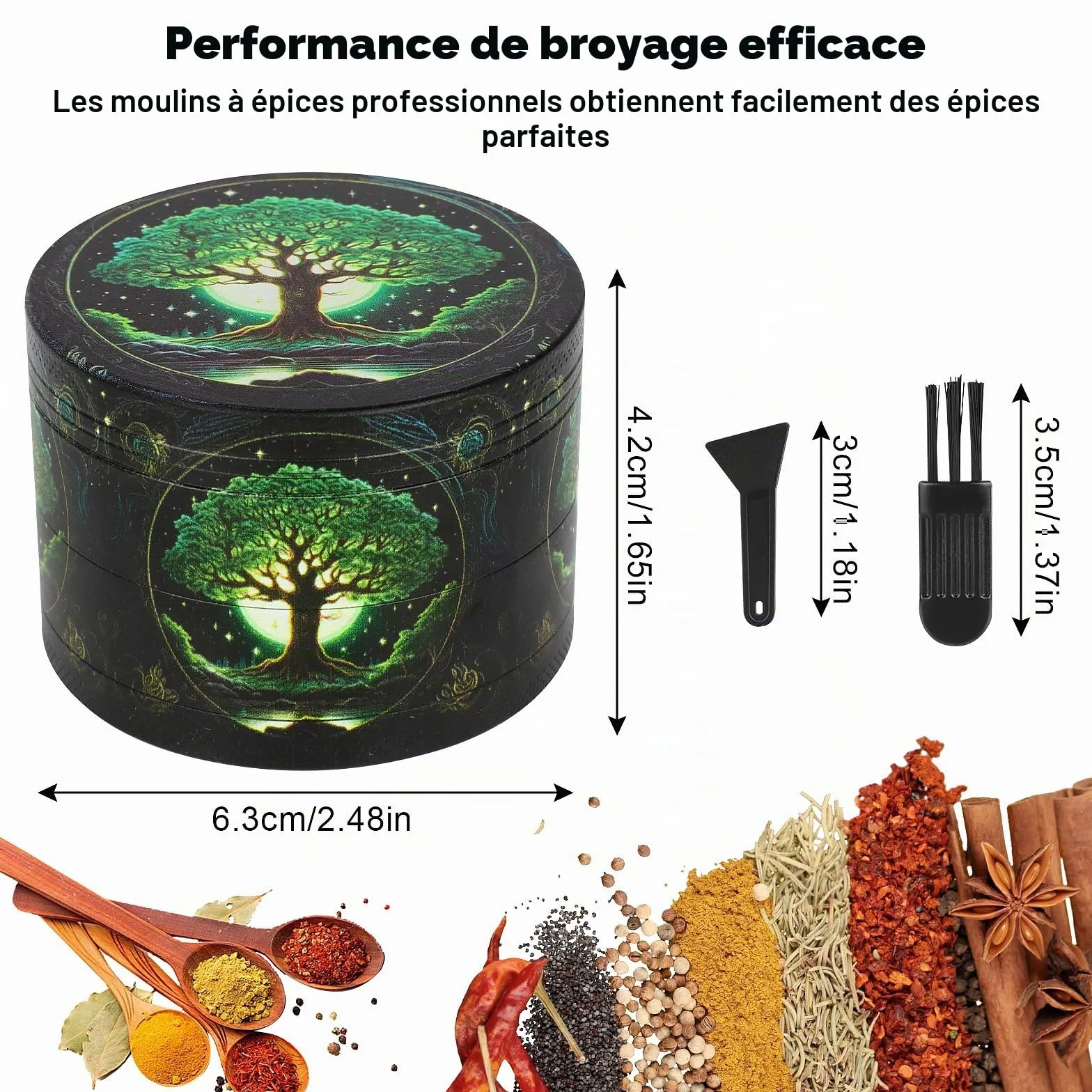 Moulin à épices 63 mm 40 dents broyeur métal Lot de 4 pièces