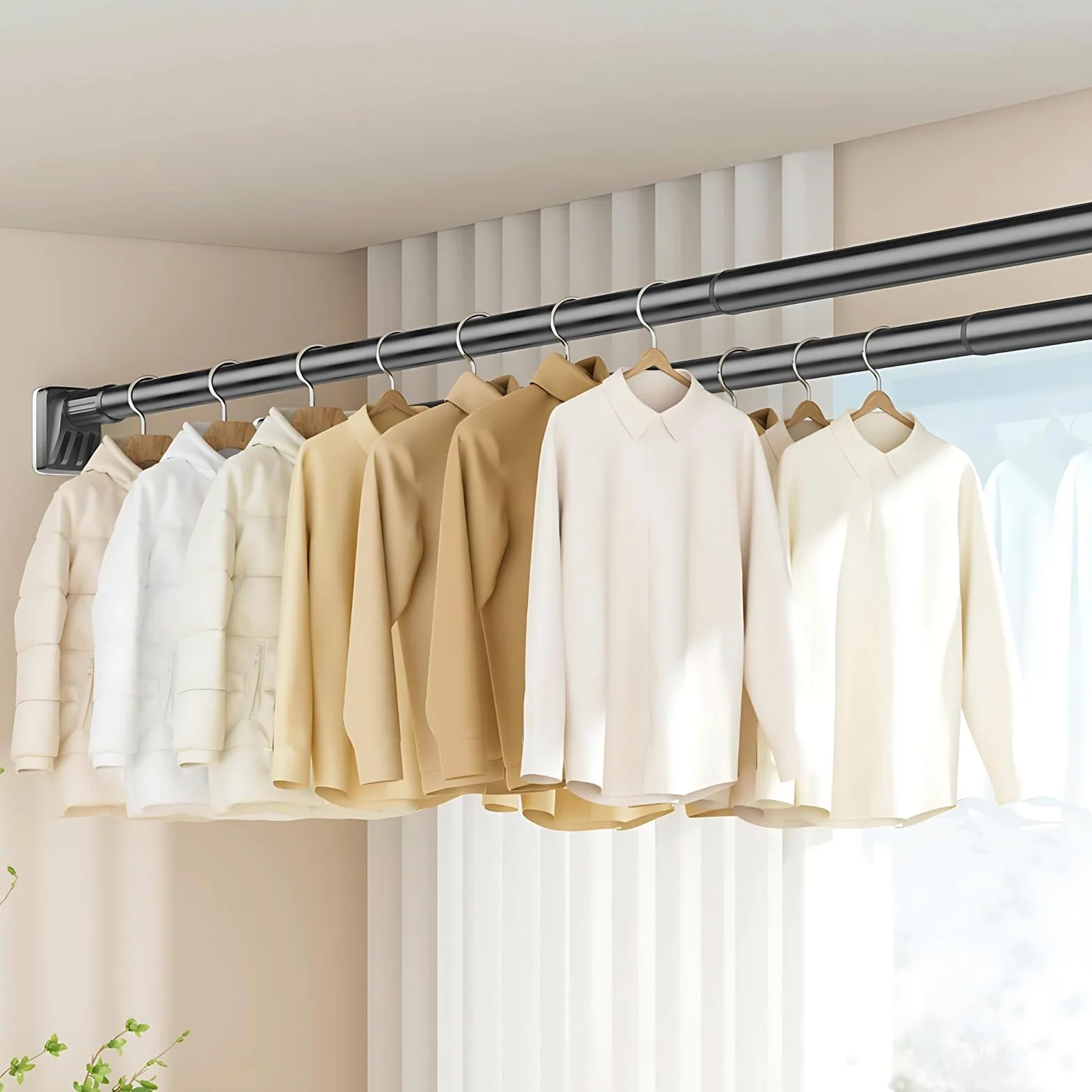 Tringle de Rideau de Douche Sans Perçage 70-300 cm Barre de Tension Réglable Tringle Extensible en Acier Inoxydable pour Salle de Bain Fenêtre Penderie(Gray,63"-98"(160-250cm))