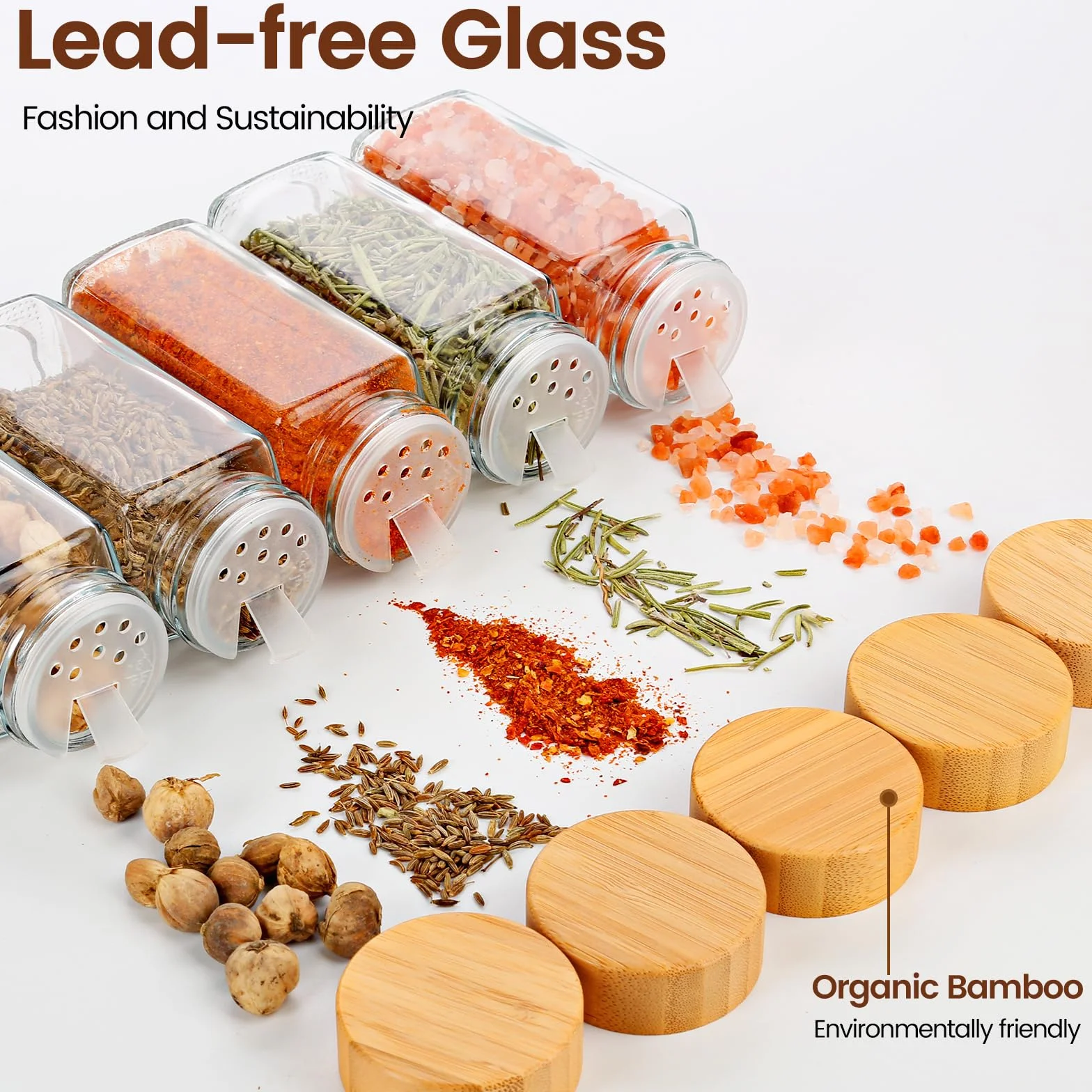 Lannvan Pot à Épices en Verre et Bois - 24 Pièces 120ml Bocaux à Épices avec Tamis, Étiquettes, Entonnoir