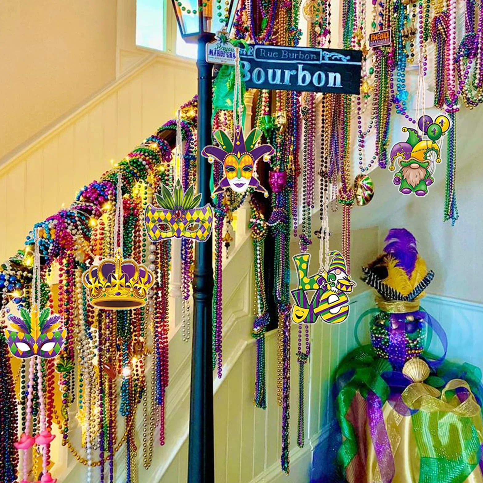 Ornements Suspendus de Carnaval 24 Pièces, Masque de Mascarade Décoration